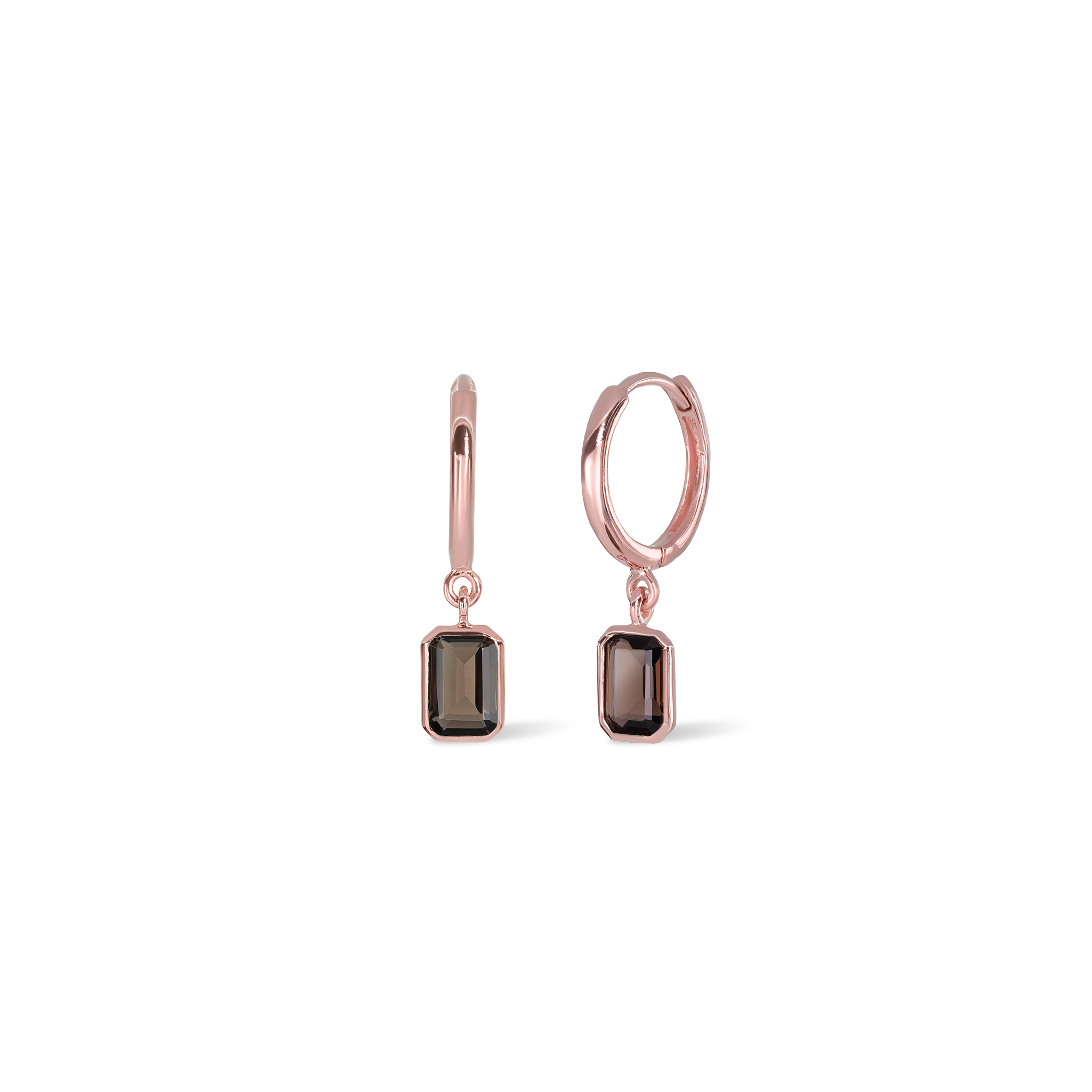 Nora • Emerald Cut Genuine Smoky Quartz Hoop Earrings