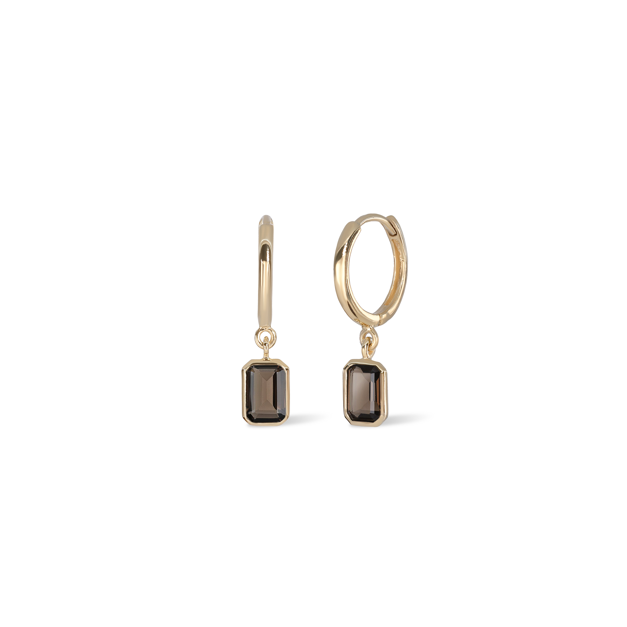 Nora • Emerald Cut Genuine Smoky Quartz Hoop Earrings