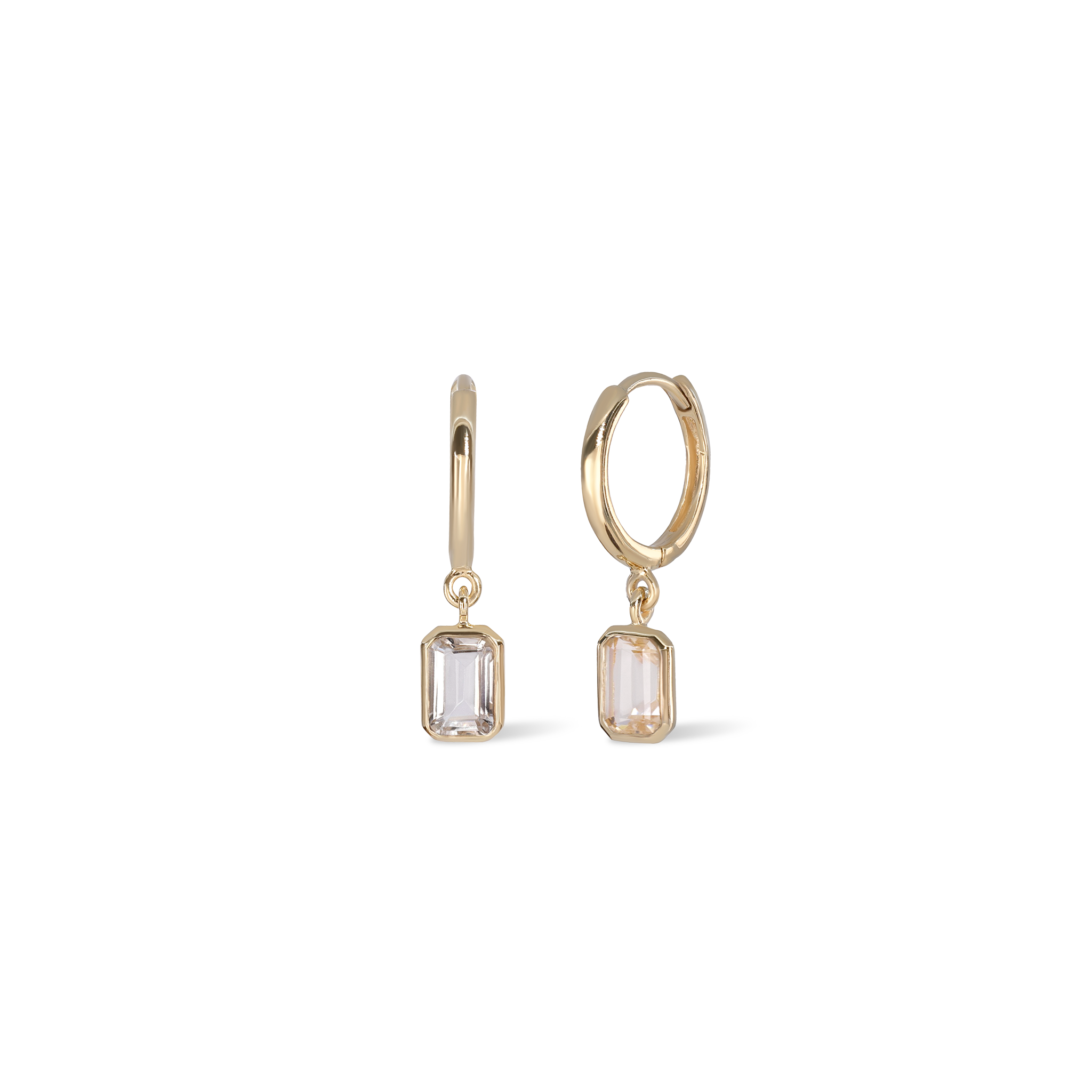 Nora • Emerald Cut Genuine Topaz Hoop Earrings