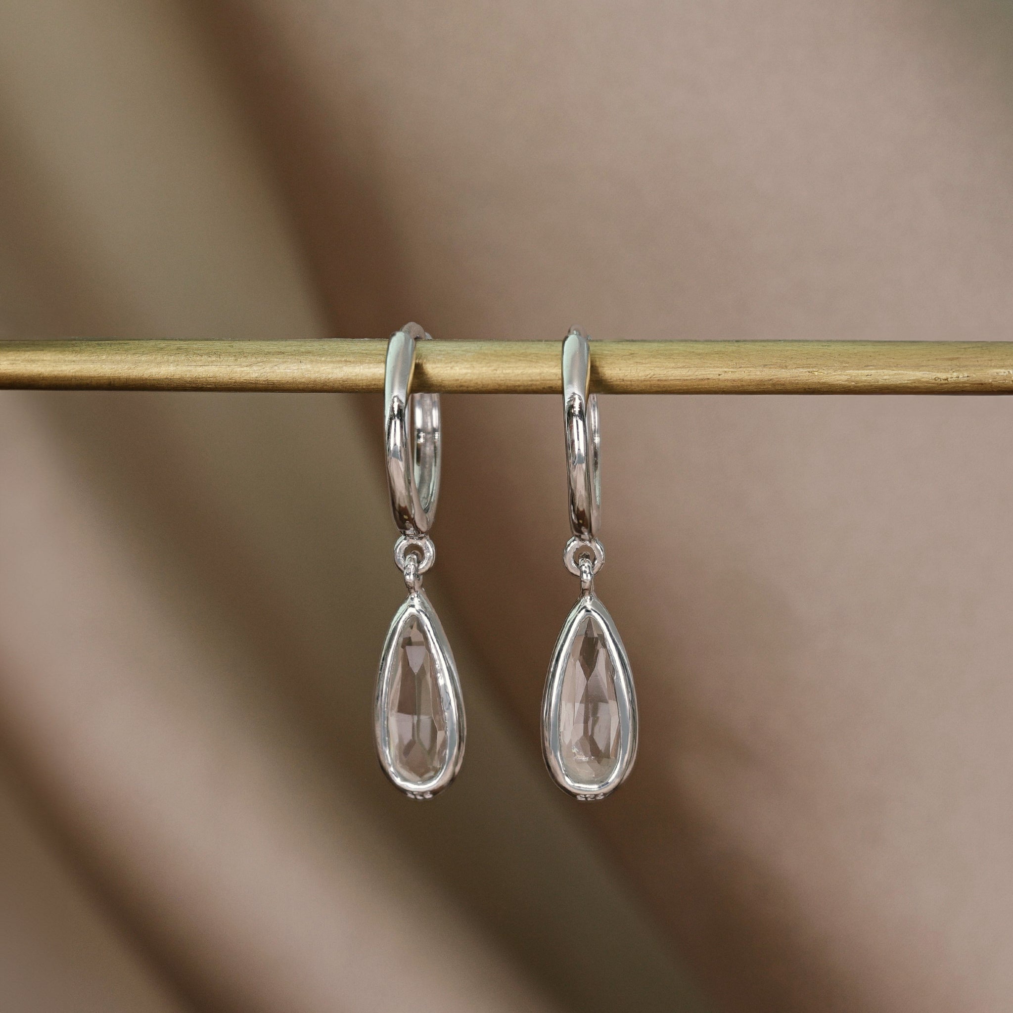 Iris Charm Drop Hoop Earrings White Topaz