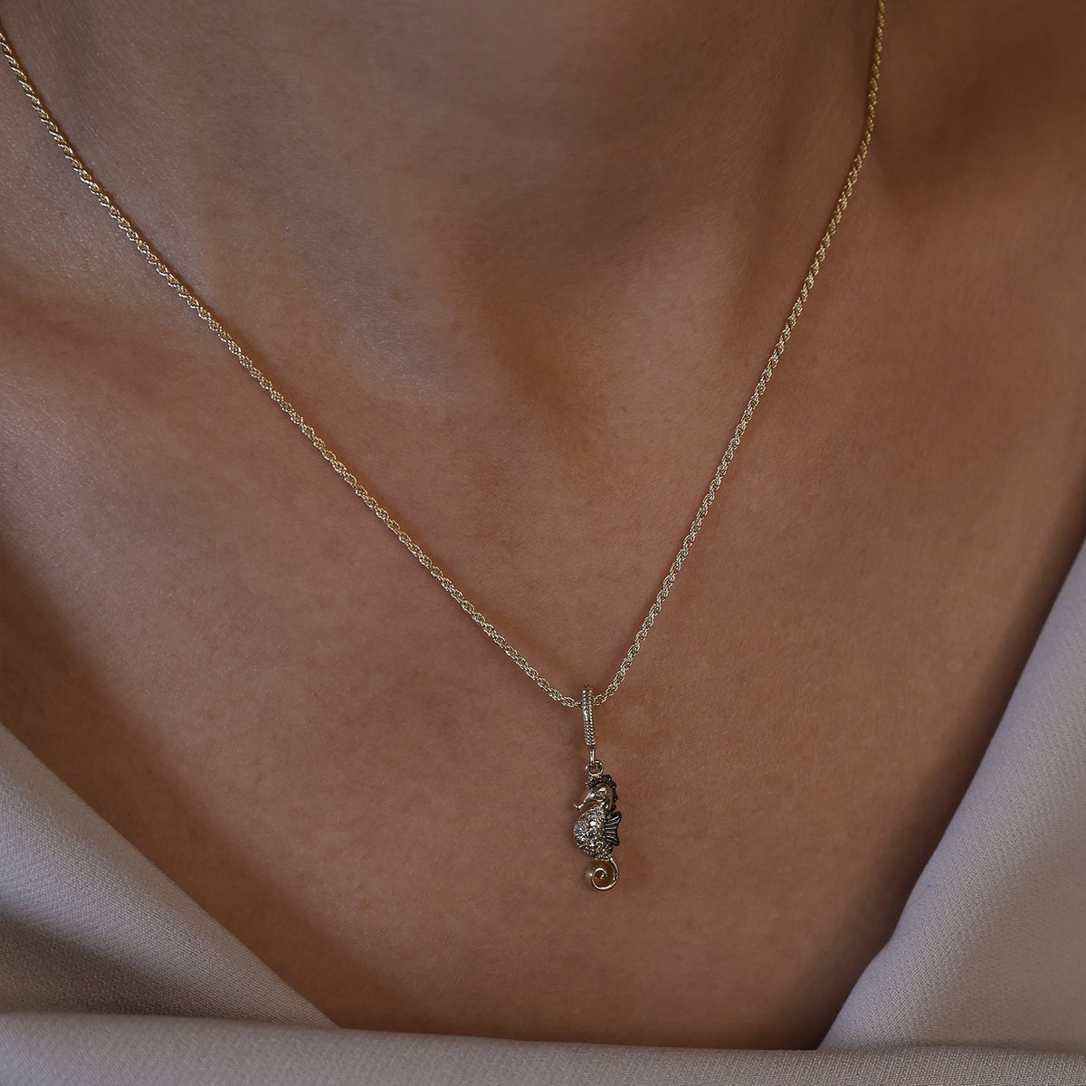 Champagne Diamond Seahorse Charm Pendant