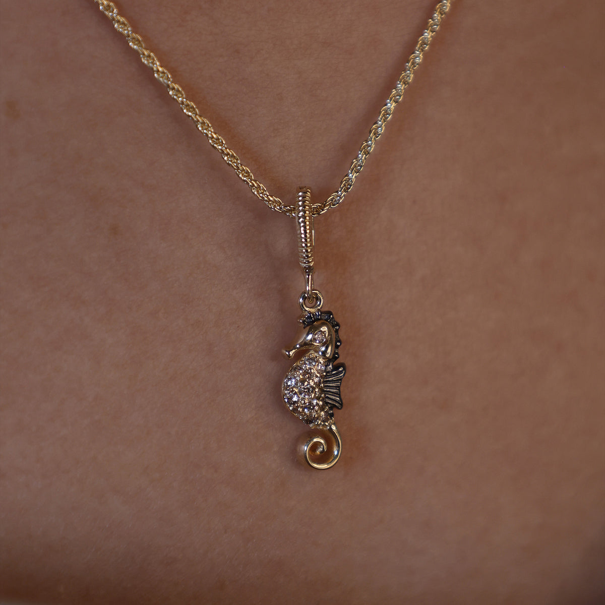 Champagne Diamond Seahorse Charm Pendant