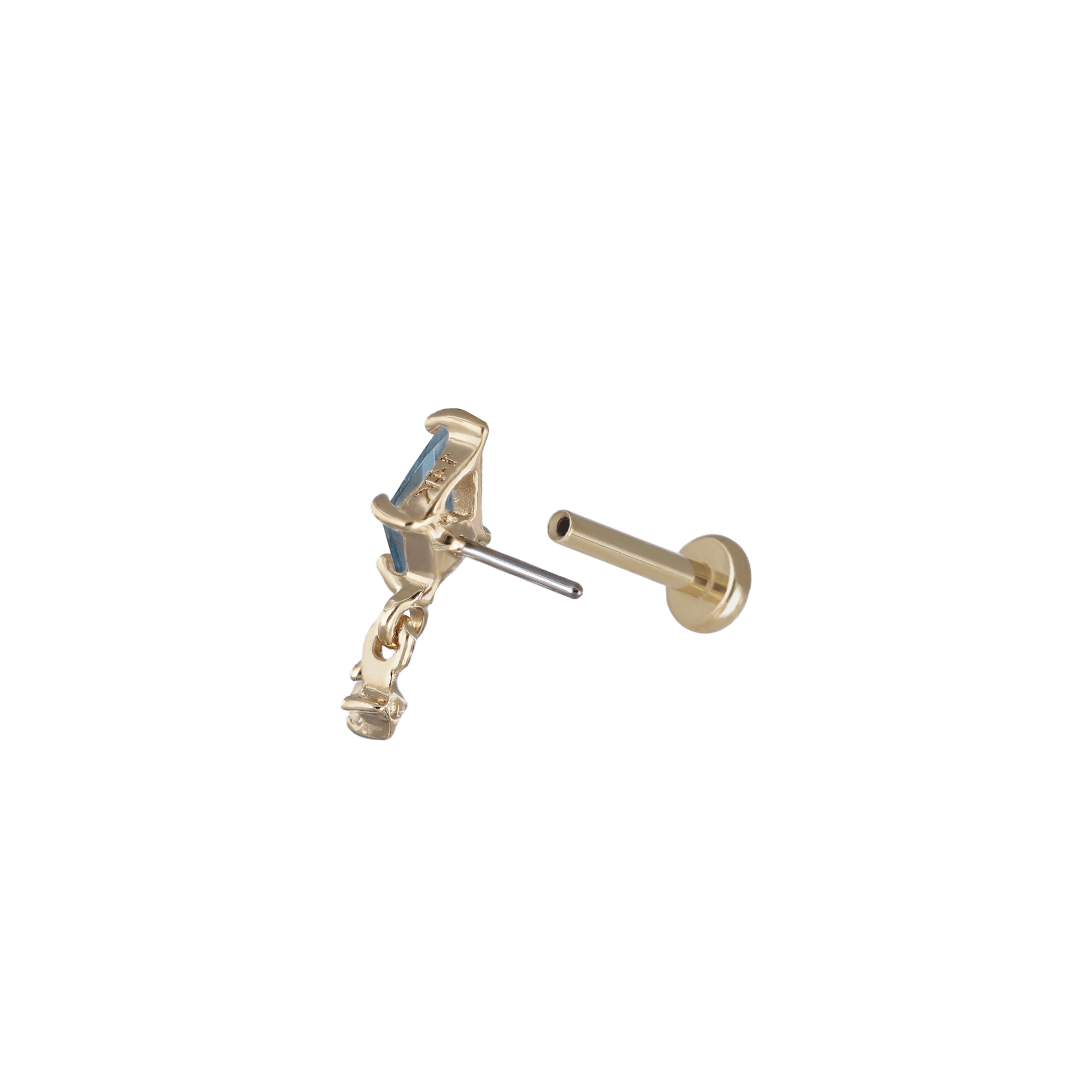 BEATTI Threadless Ends Lyra • Tiny Kite Shaped London Blue Topaz Dangle Gemstone Flat Back Stud Lyra • Tiny Kite Shaped London Blue Topaz Dangle Gemstone Flat Back Stud