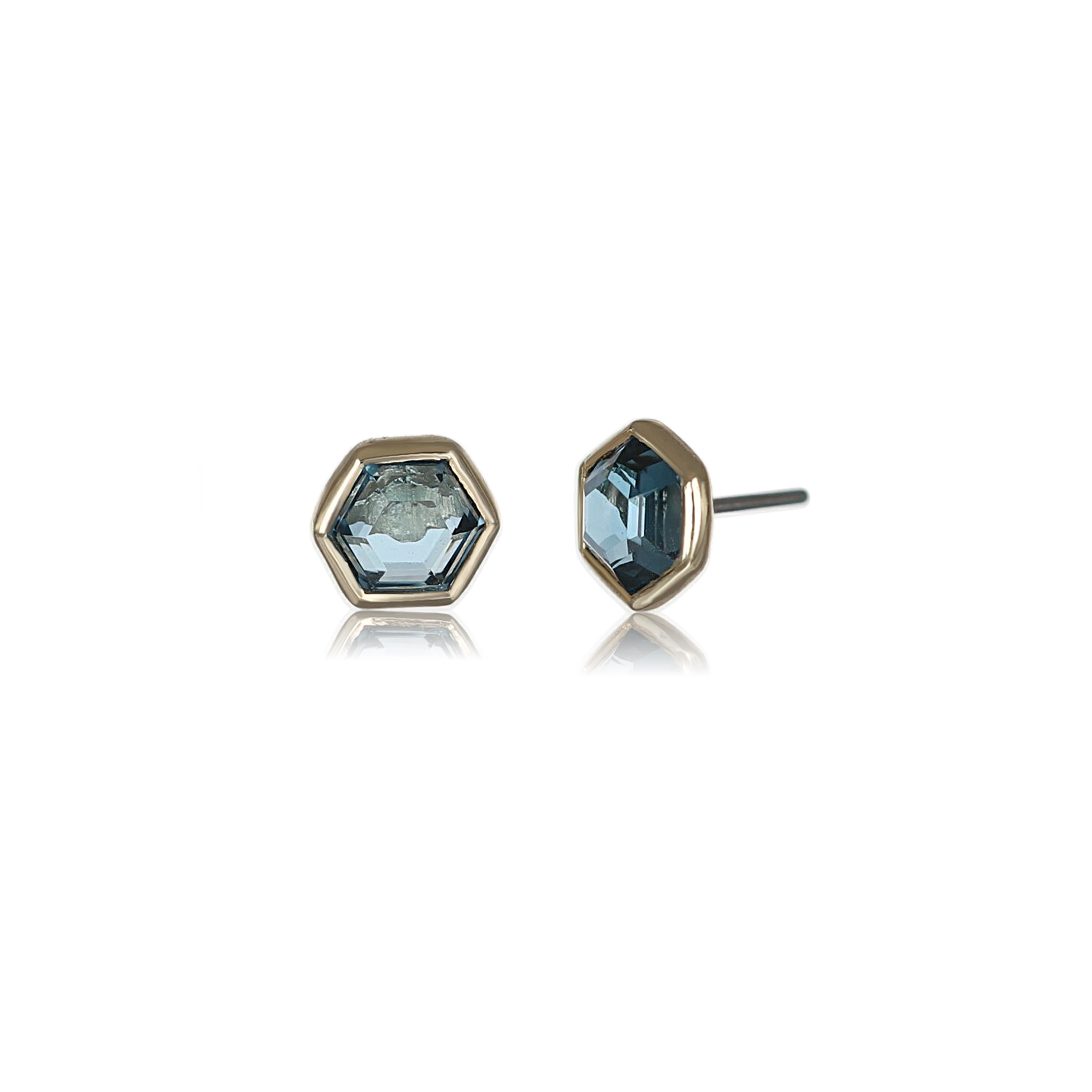 Ela •  14K Gold Hexagon Gemstone Threadless Ends • London Blue Topaz - BEATTI
