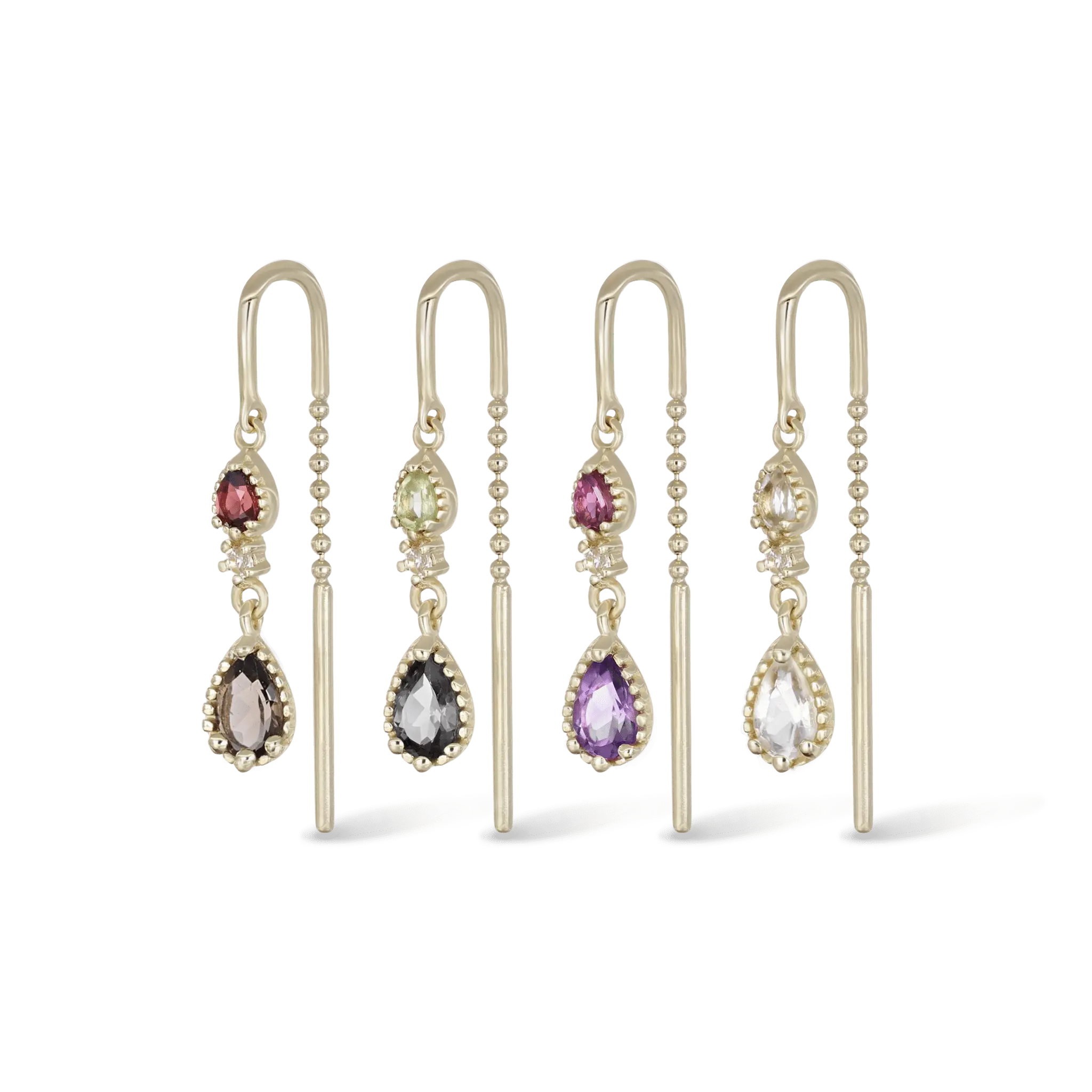 Open Hoop Threader Earrings with Natural Gemstone