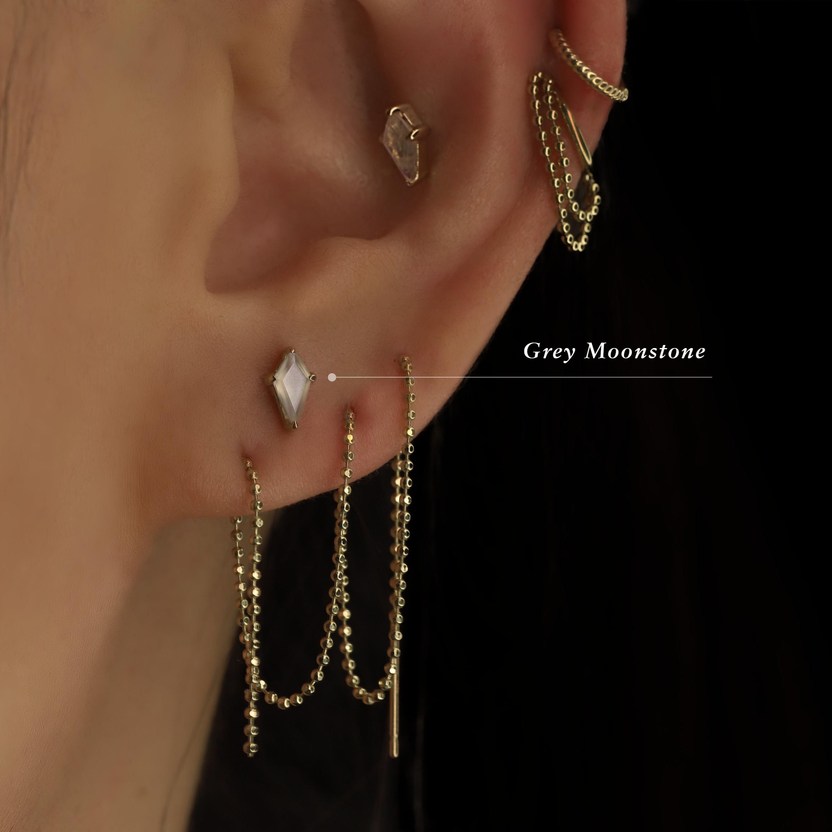 Gemstone Chain Earrings, Gold Chain Earrings, ite Malachite Pyrite  Moonstone Gemstone Beads, Bohemian Earrings, Chain Threaders 