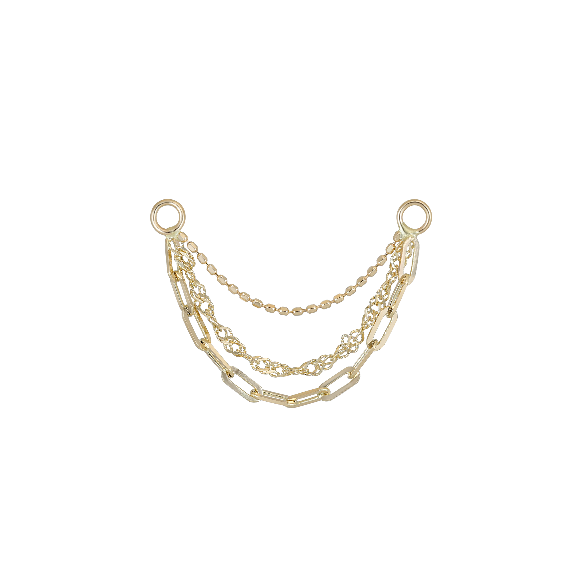 Front view of 14K yellow gold mixed chain attachment