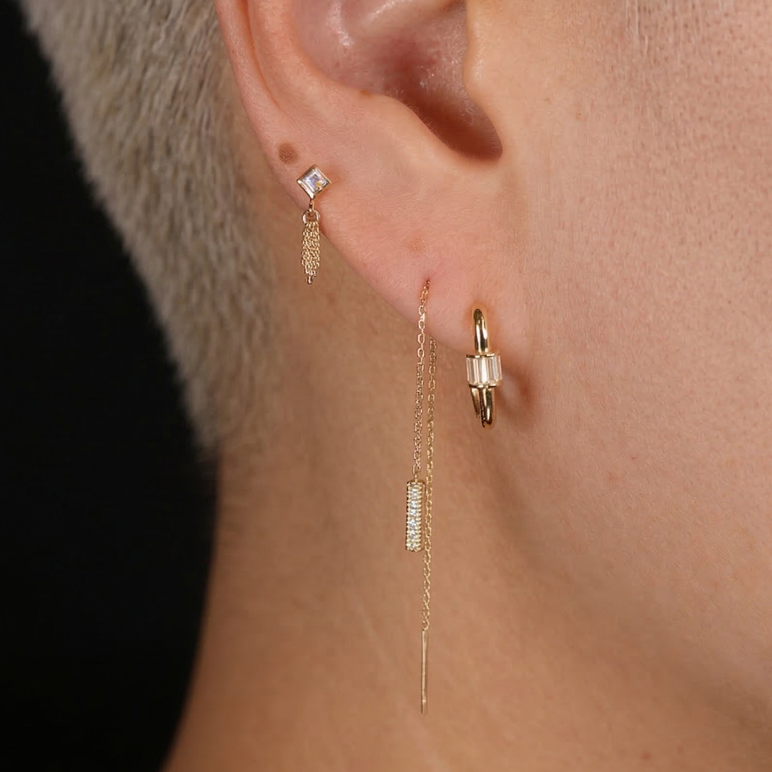 Modern Baguette-Cut CZ U-Hoop