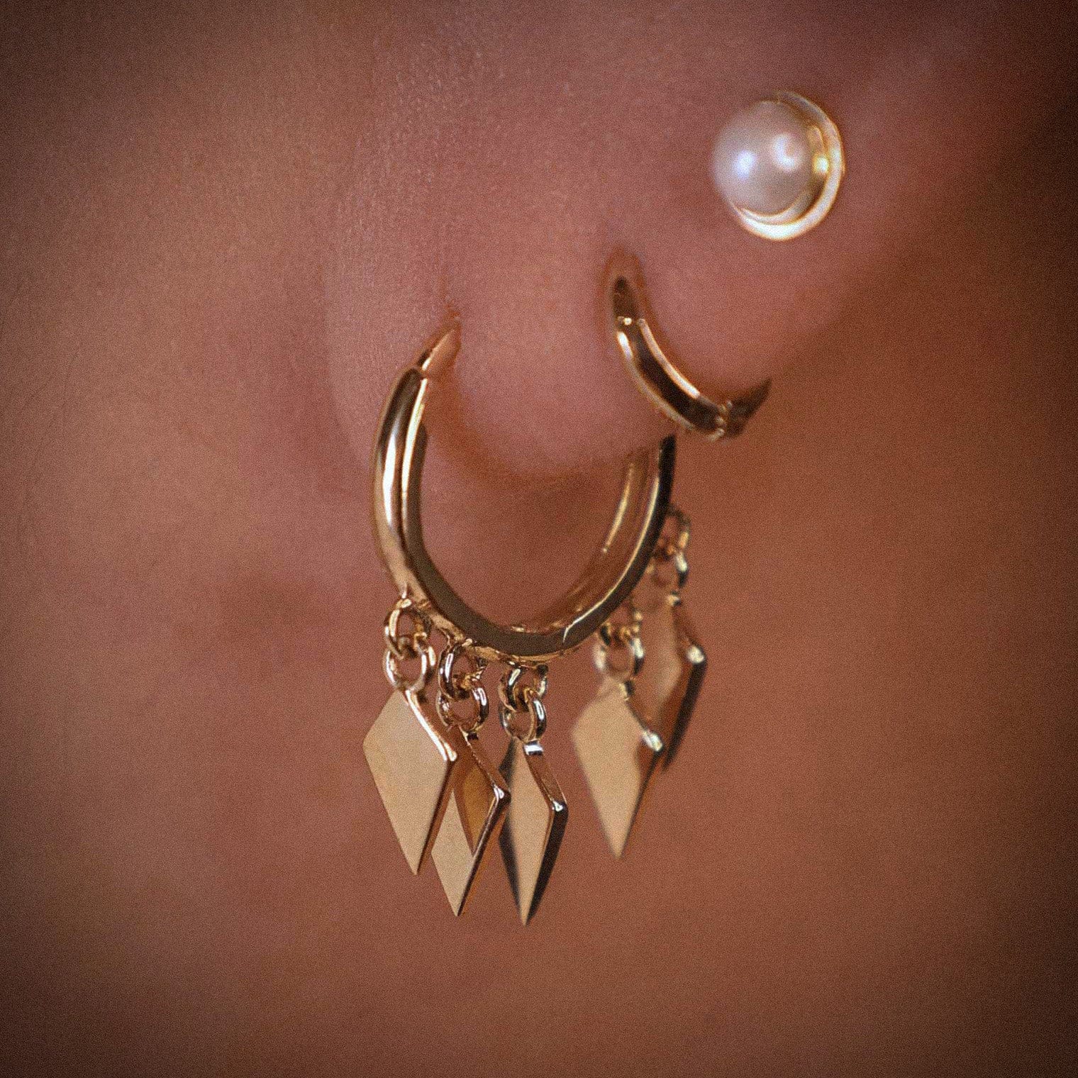 BEATTI Ring Gold / Pair Golden Diamond Fringe Dangle Hoops OT402778 Golden Diamond Fringe Dangle Hoops