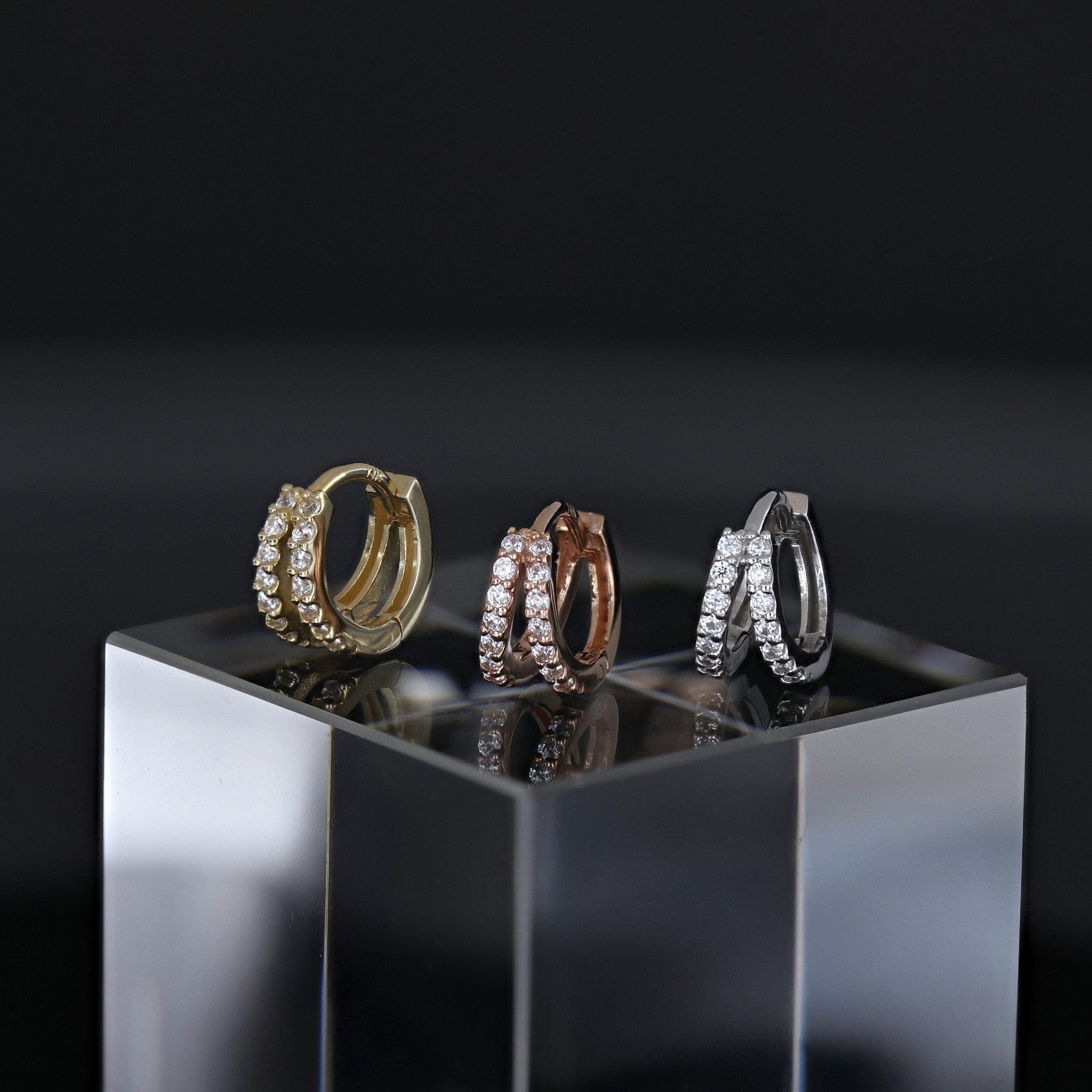 BEATTI Chain Earrings Twin Row Spark CZ Hoop Twin Row Spark CZ Hoop