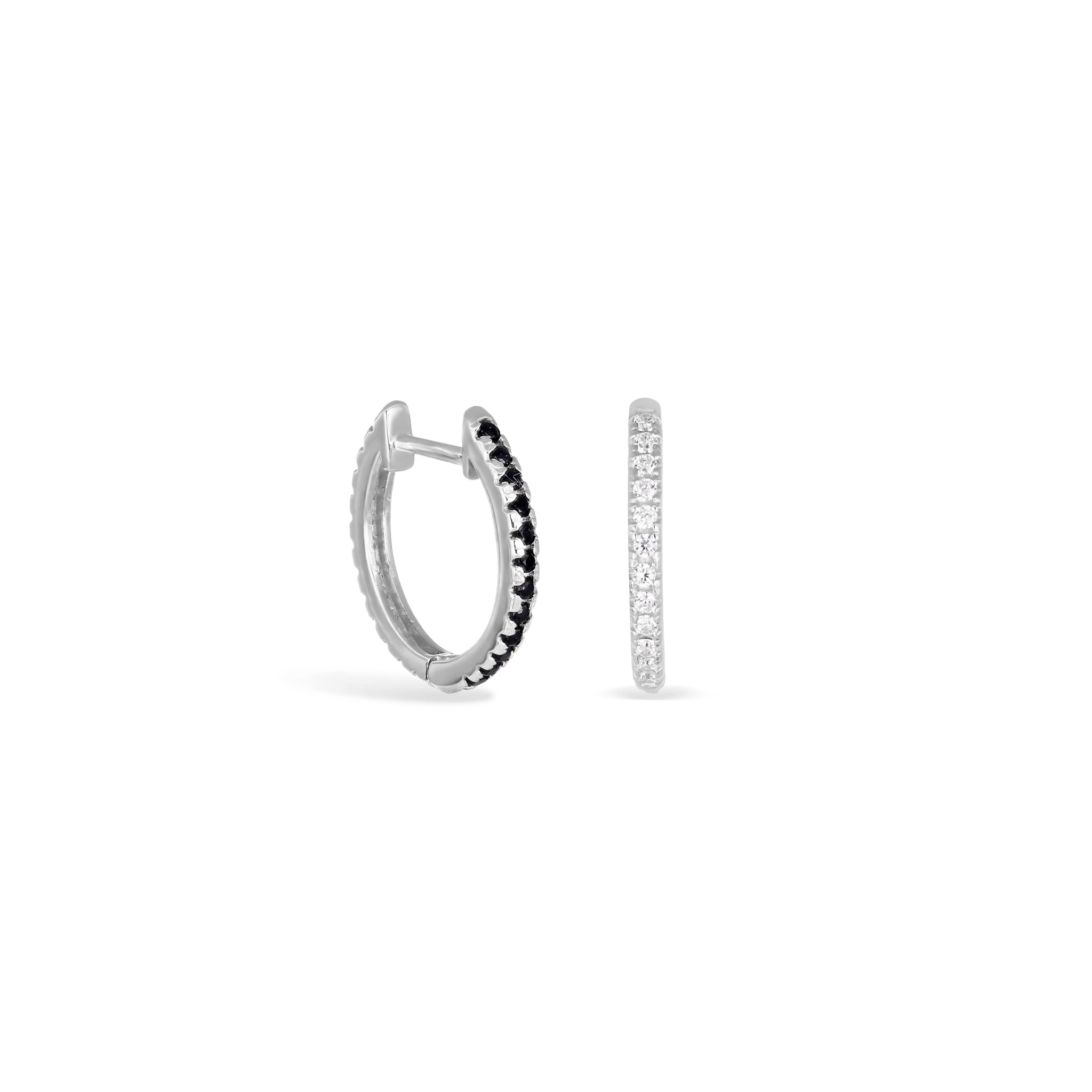 BEATTI Barbell White Gold / Pair Black & White CZ Reversible Hoops Black & White CZ Reversible Hoops