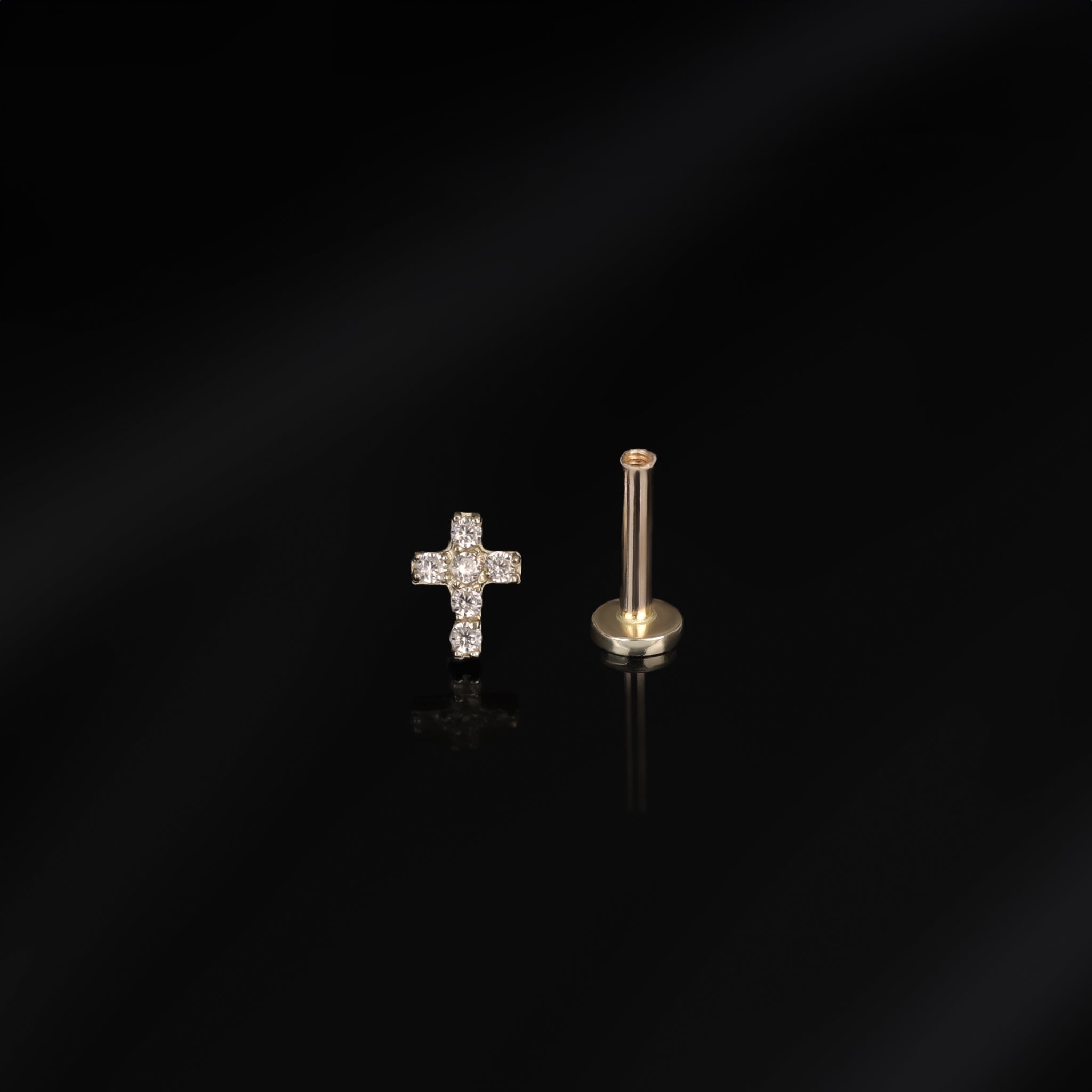 14K Gold Tiny Cross Internally Threaded