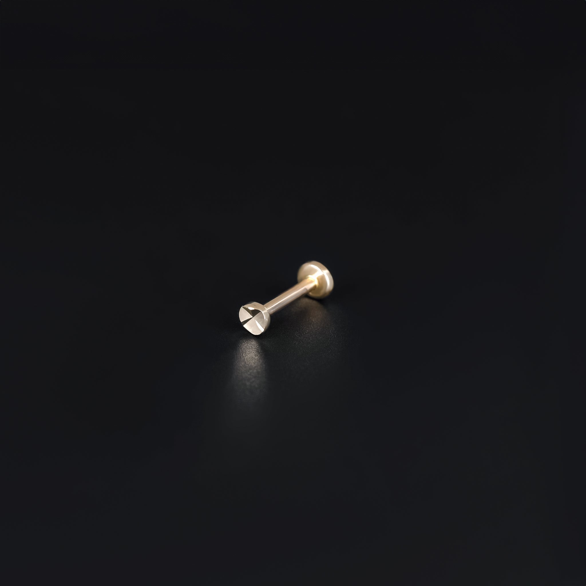 14K Solid Gold Diamond-Cut Tiny Disc 18G internally threaded studs