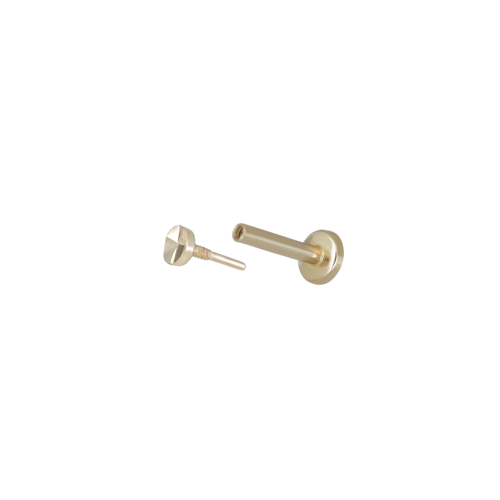 14K Solid Gold Diamond-Cut Tiny Disc 18G internally threaded stud and post end