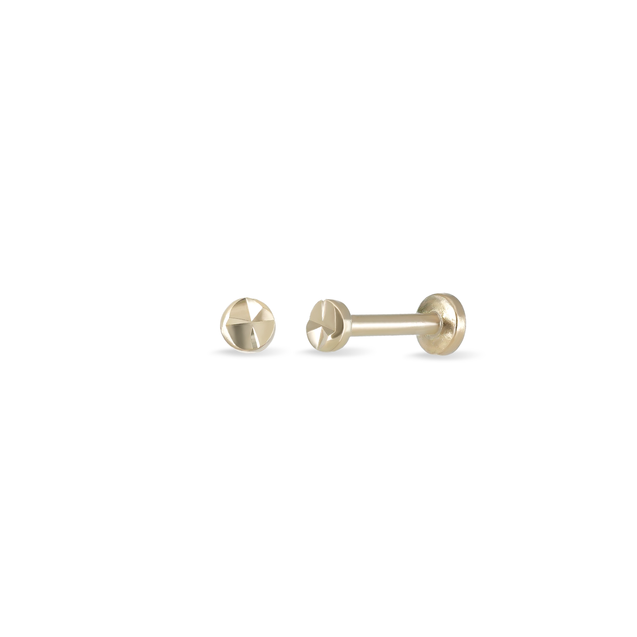 14K Solid Gold Diamond-Cut Tiny Disc 18G internally threaded studs