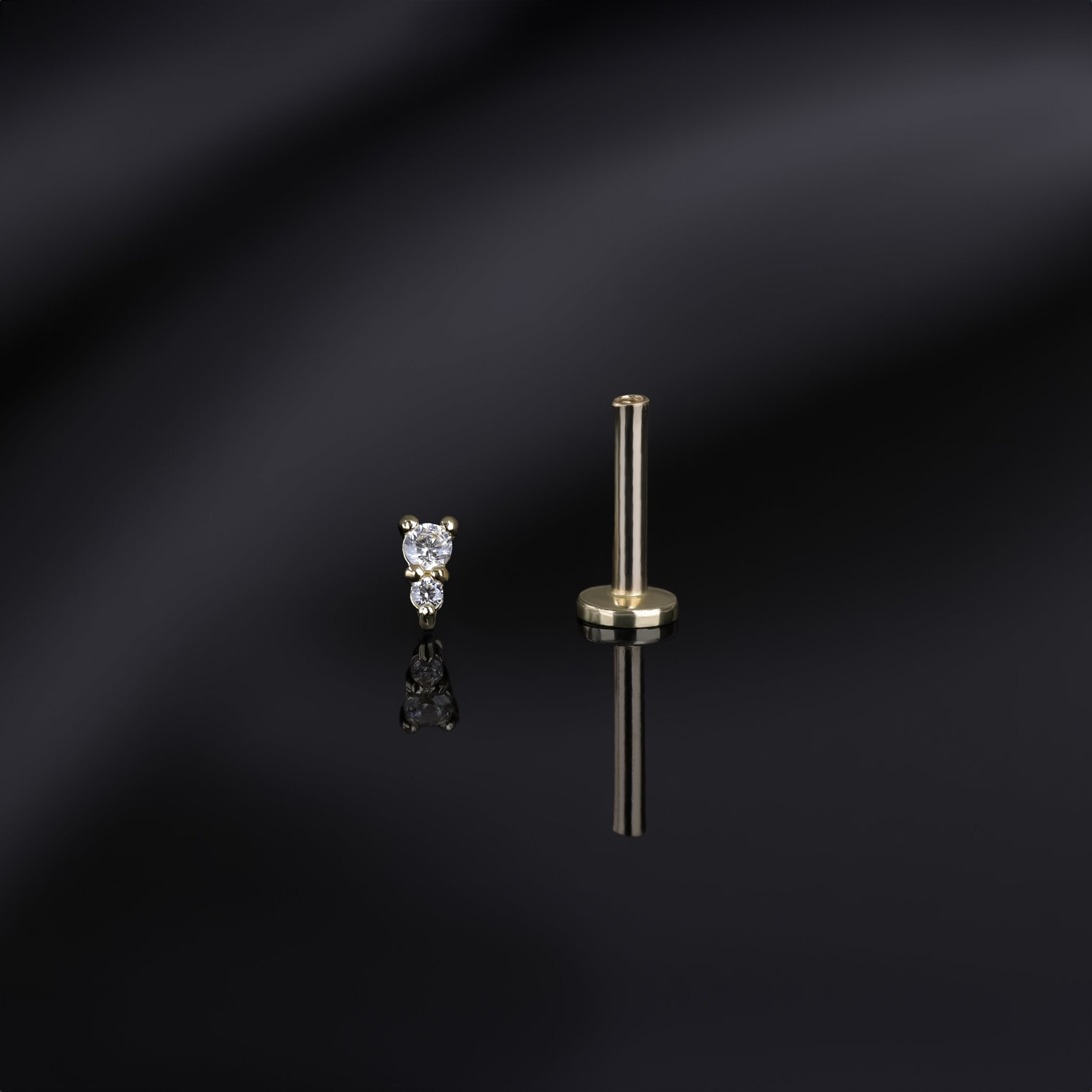 Bitsy • Tiny Double CZ Internally Threaded Flatback Stud