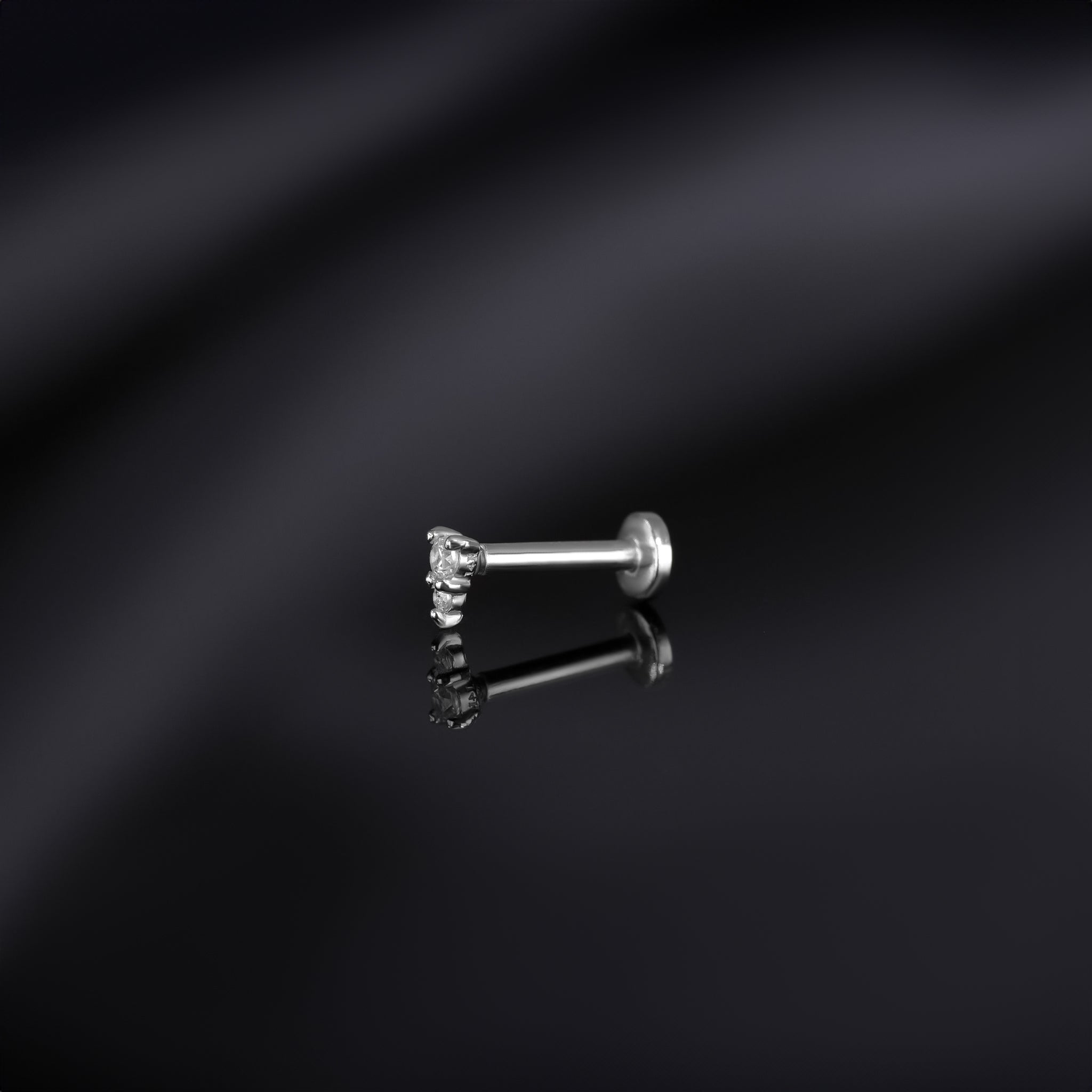 Bitsy • Tiny Double CZ Internally Threaded Flatback Stud