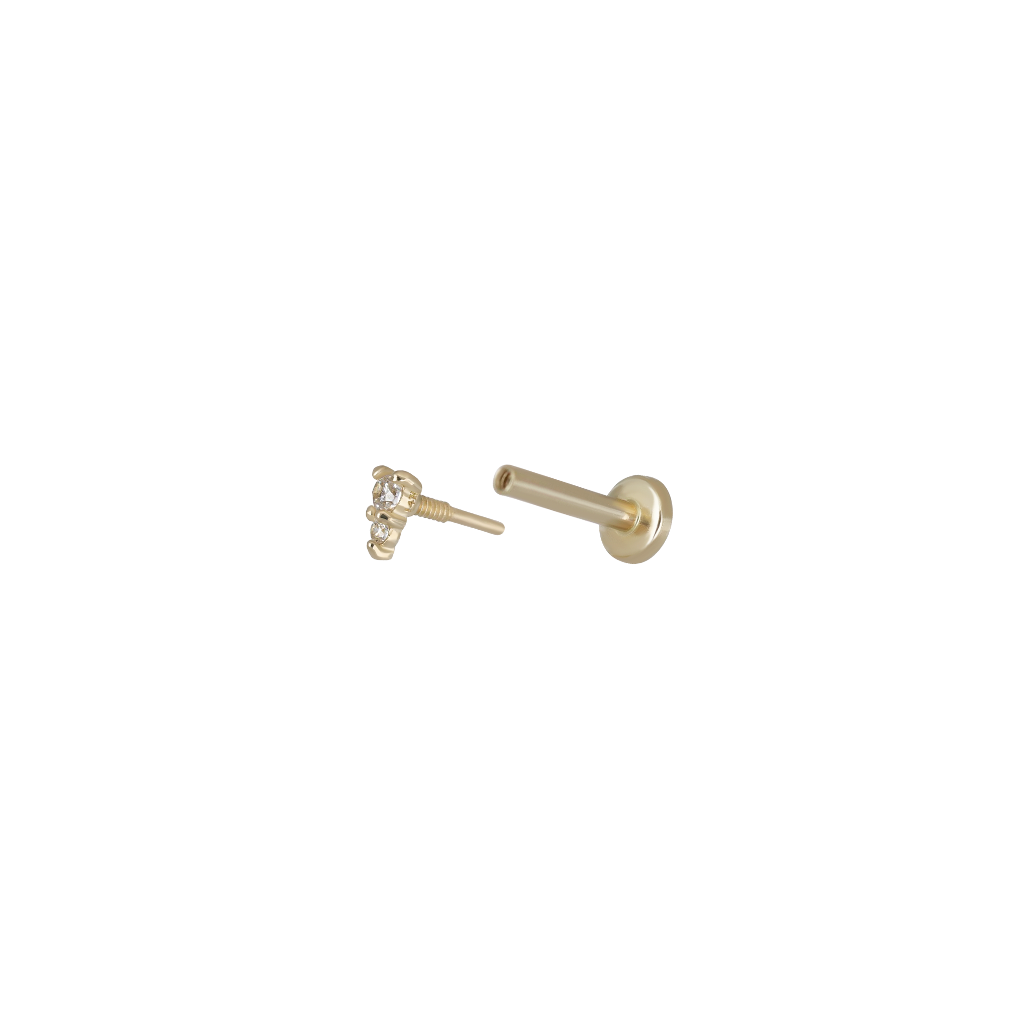 Bitsy • Tiny Double CZ Internally Threaded Flatback Stud