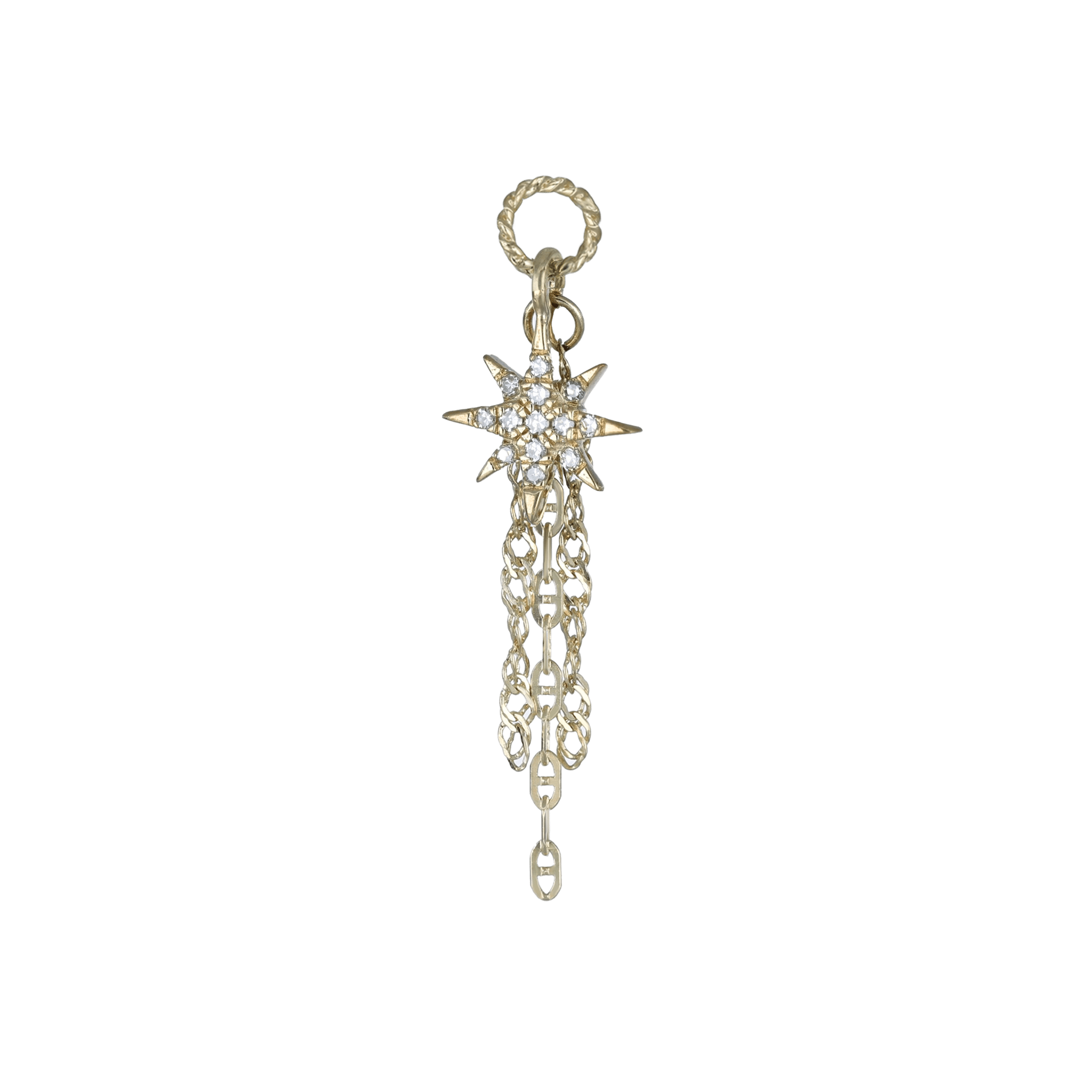 BEATTI Charms Gold / White Diamond Star Diamond Charm with Draped Tassel Chains SJ901 WD Star Diamond Charm with Draped Tassel Chains
