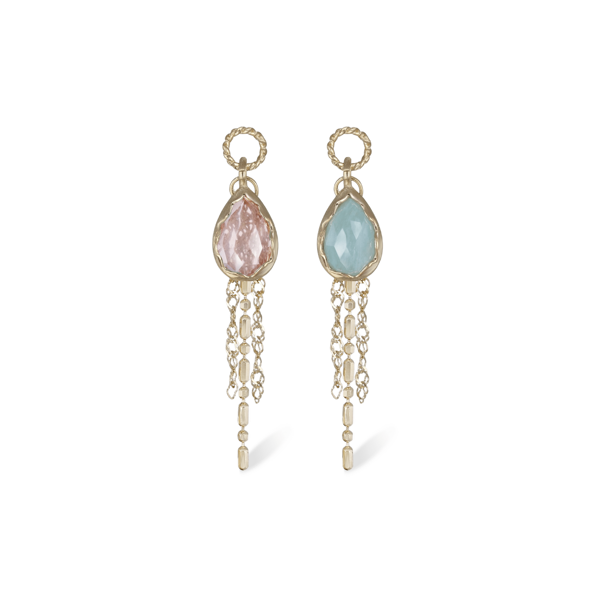 BEATTI Charms Gold / Rose Quartz Pear Cut Charm with Draped Tassel Chains SJ909 RQ Pear Cut Charm with Draped Tassel Chains