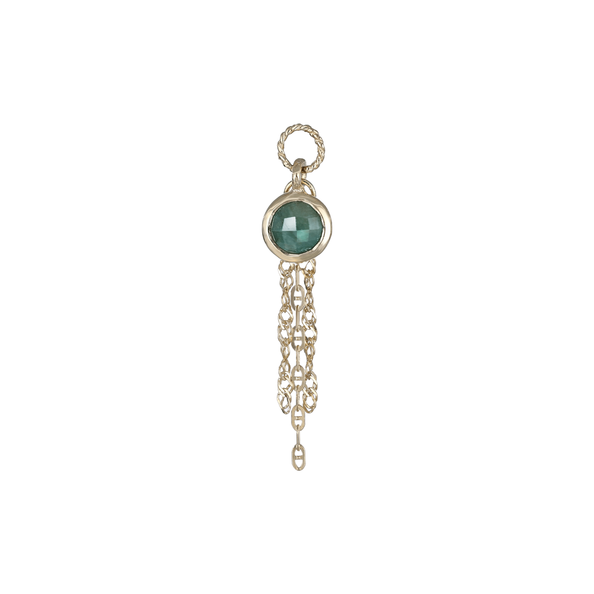 BEATTI Charms Gold / Dyed Emerald Round Charm with Draped Tassel Chains SJ905 Round Charm with Draped Tassel Chains