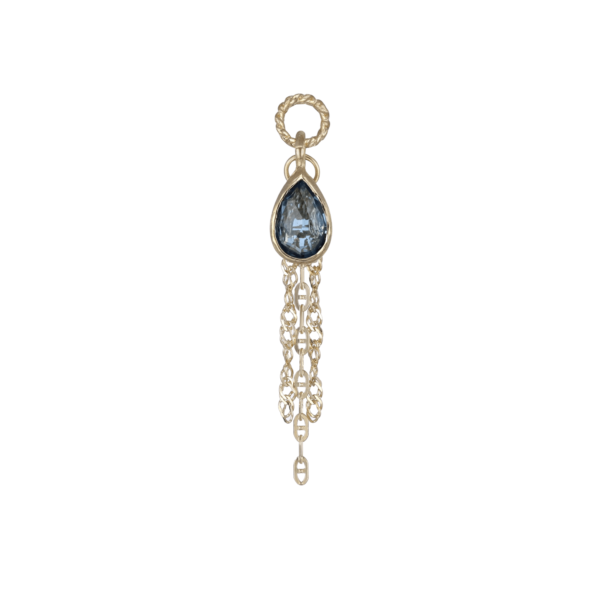 BEATTI Charms Gold / London Blue Topaz Tear-Drop Charm with Draped Tassel Chains SJ903 TBL Tear-Drop Charm with Draped Tassel Chains