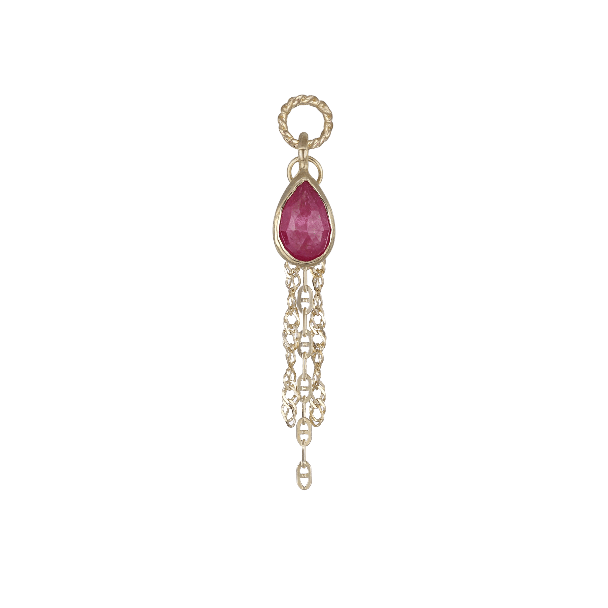 BEATTI Charms Gold / Ruby Tear-Drop Charm with Draped Tassel Chains SJ903 R Tear-Drop Charm with Draped Tassel Chains