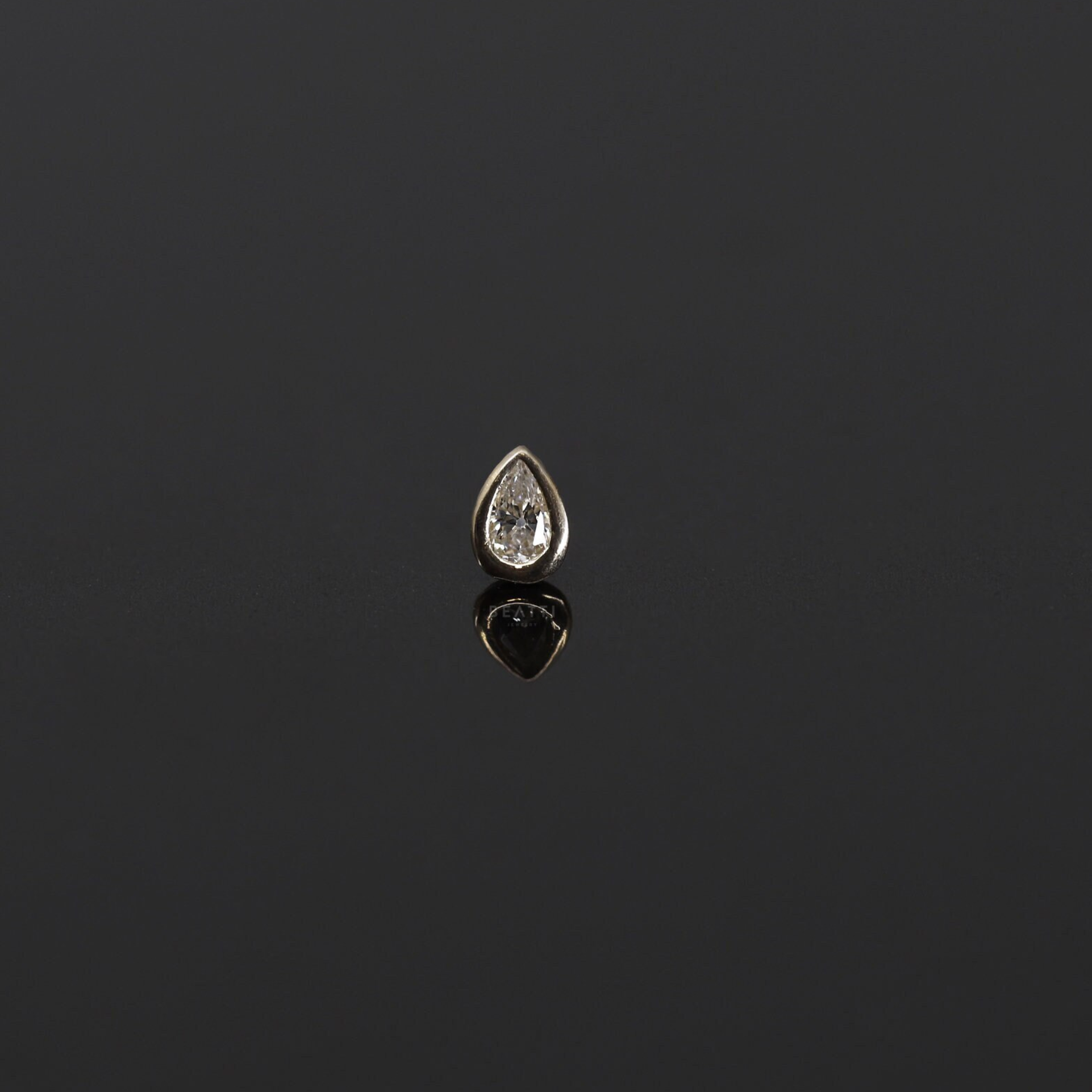 14K Solid Gold Tiny Crystal Tear Drop Internally Threaded - BEATTI