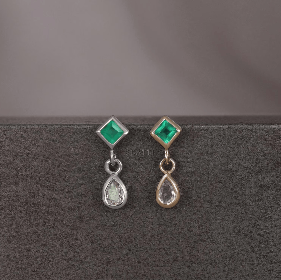 BEATTI Threadless Ends Rena • Green Onyx & Labradorite Flat Back Earring Rena • Green Onyx & Labradorite Flat Back Earring