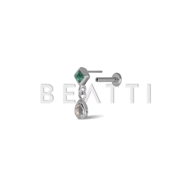 BEATTI Threadless Ends Rena • Green Onyx & Labradorite Flat Back Earring Rena • Green Onyx & Labradorite Flat Back Earring