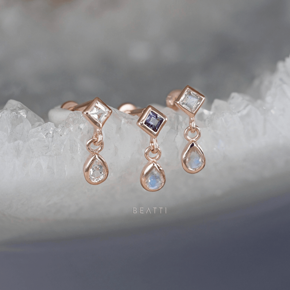 BEATTI Threadless Ends Rena • Iolite & Moonstone Flat Back Earring Rena • Iolite & Moonstone Flat Back Earring