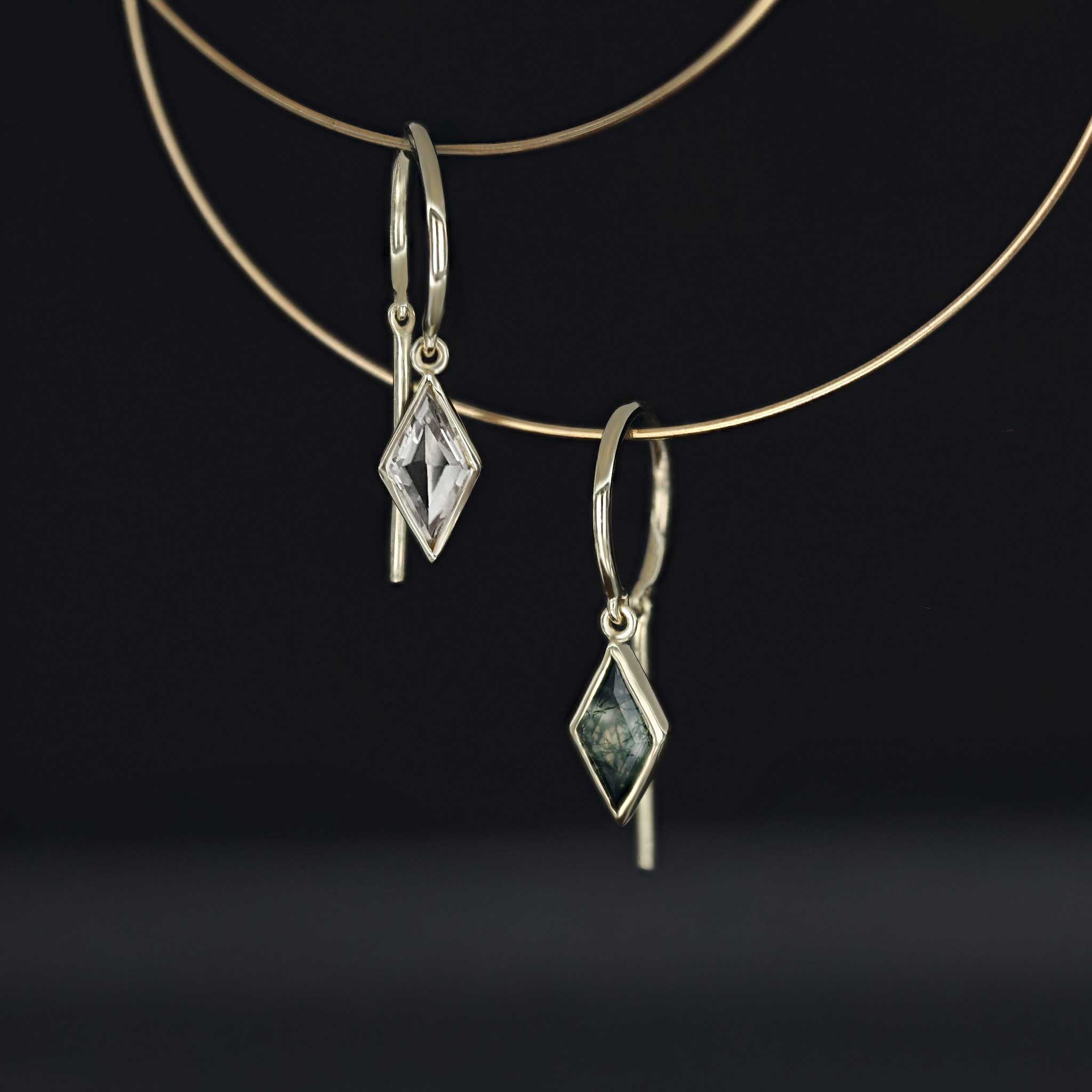 BEATTI Threaders BTE061 • White Topaz Rhombus Gemstone Threader Hoop Earrings BTE061 • White Topaz Rhombus Gemstone Threader Hoop Earrings
