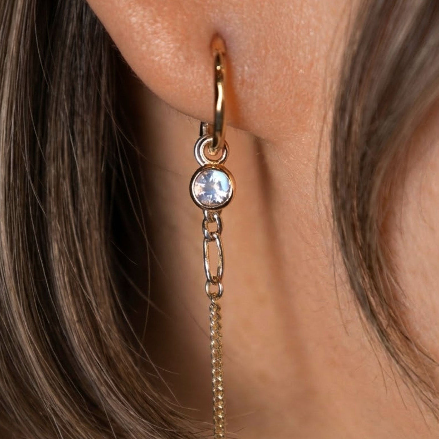 Facet Moonstone Hoop Charm
