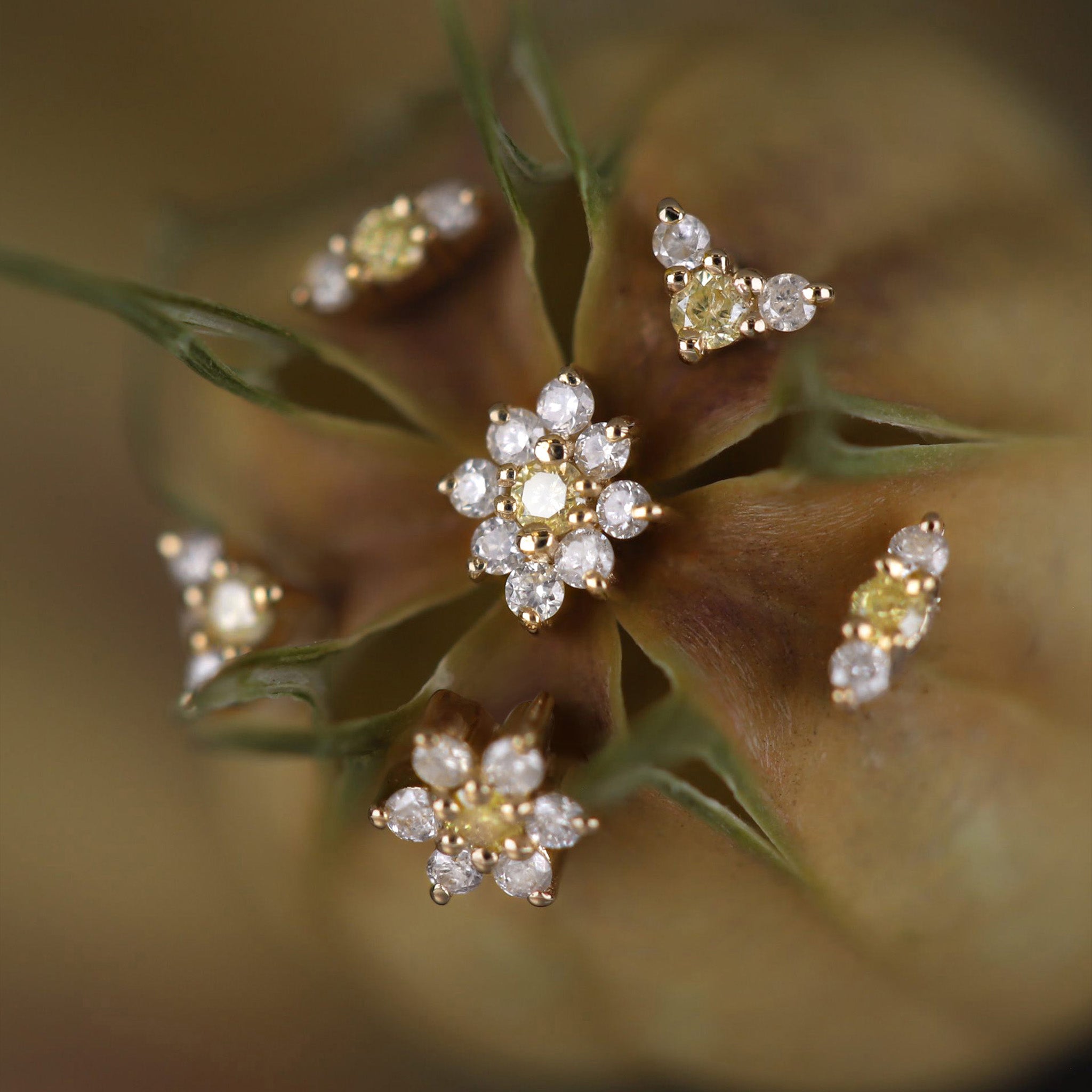 Aster • Petite Gemstone & Icy Diamond Floral Flat Back Stud