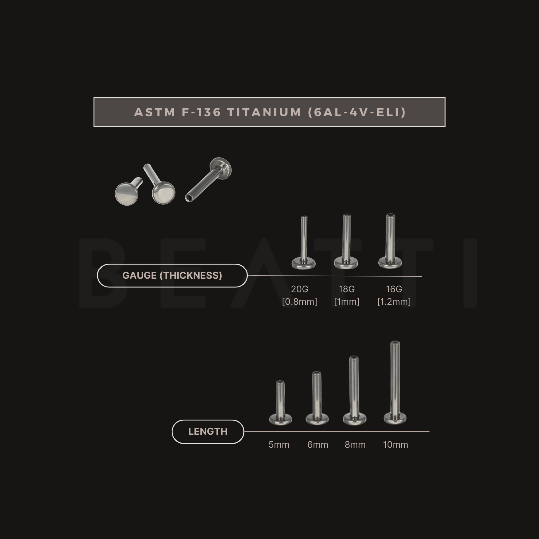 BEATTI Bar Post 16G/18G/20G • Titanium Threadless Bar Post 16G/18G/20G • Titanium Threadless Bar Post
