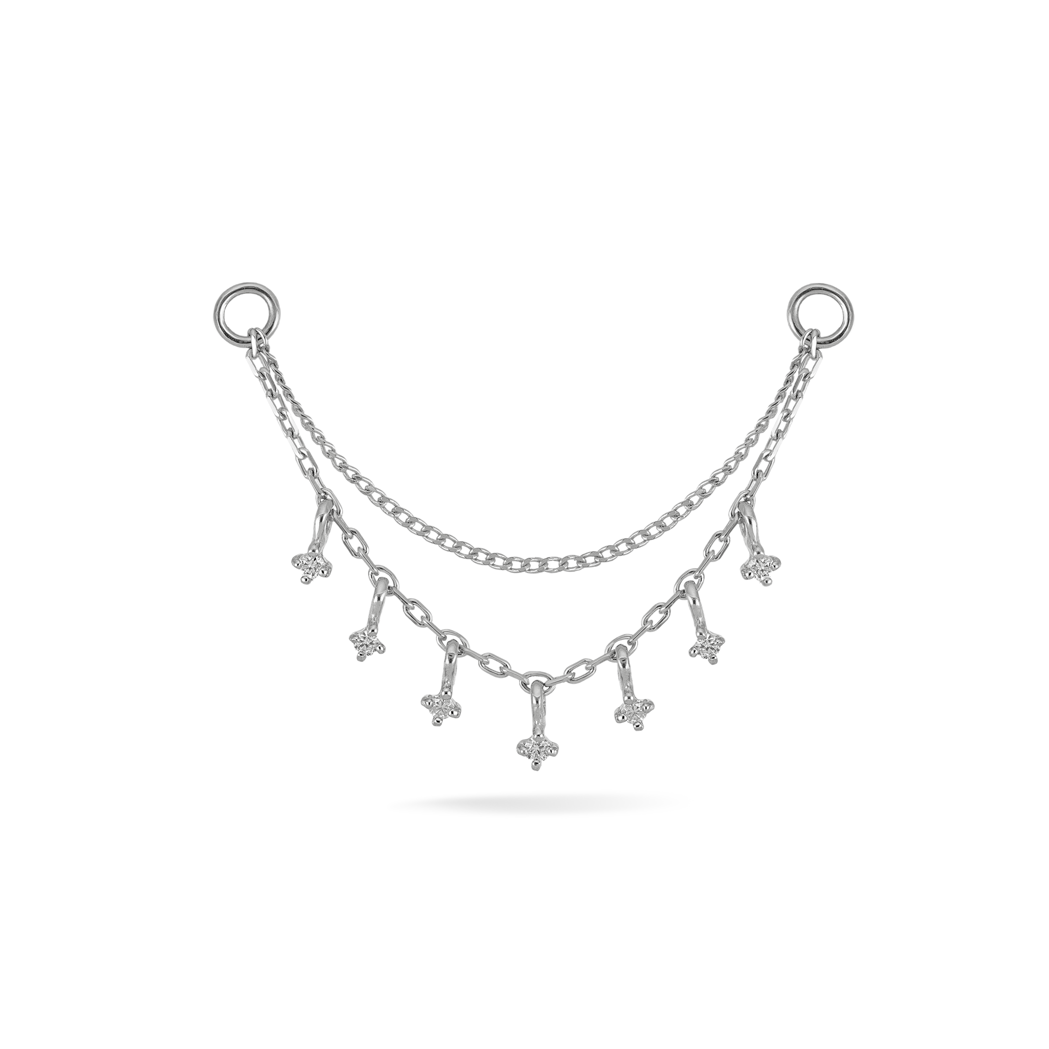 BEATTI Chain Attachments White Gold Ember Tiny Diamond Charm Double Chain 32mm BTFG052_WD Ember Tiny Diamond Charm Double Chain 32mm