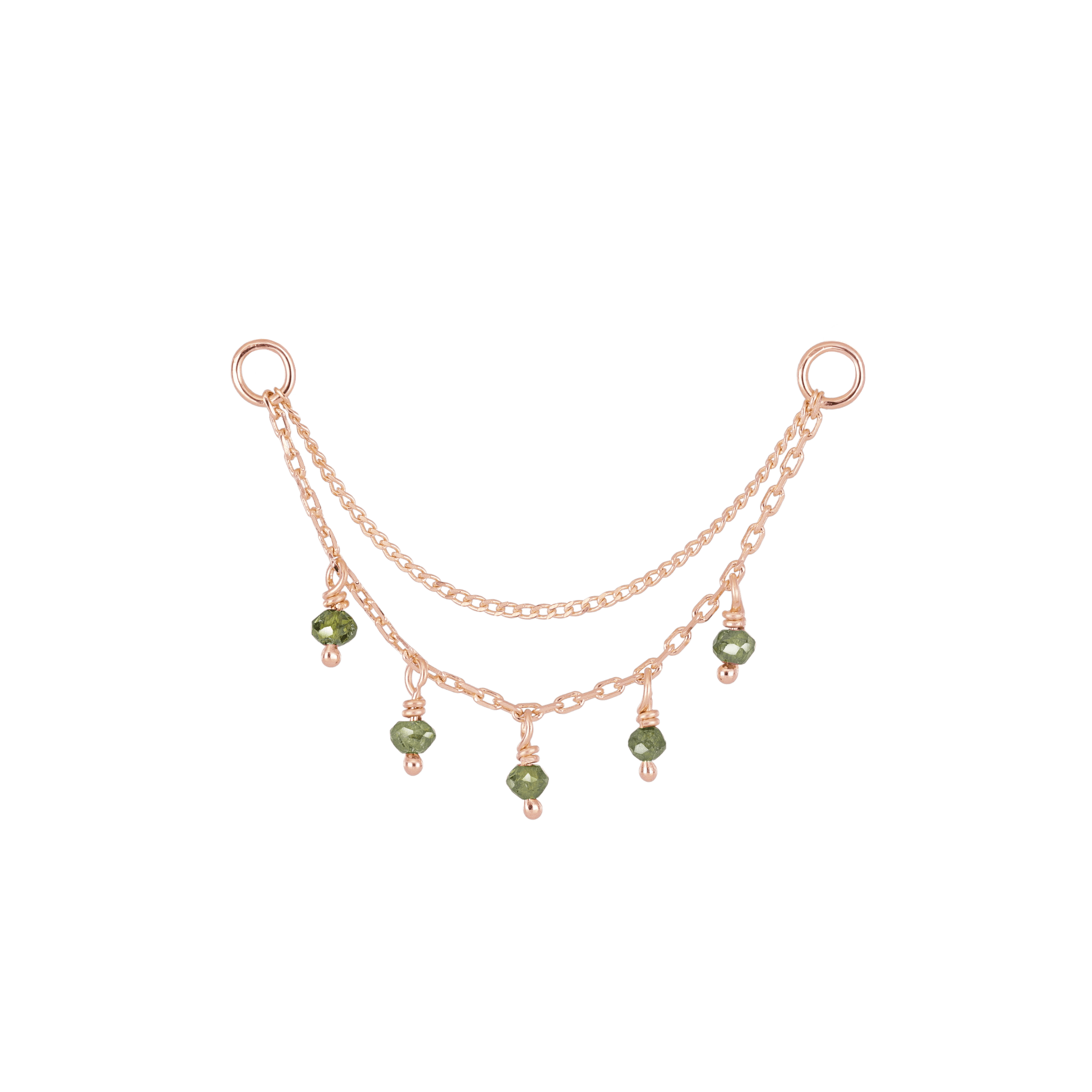 BEATTI Chain Attachments Rose Gold Santal • Green Diamond Beads Double Drape Chain BTFG053 GD RG Santal • Green Diamond Beads Double Drape Chain