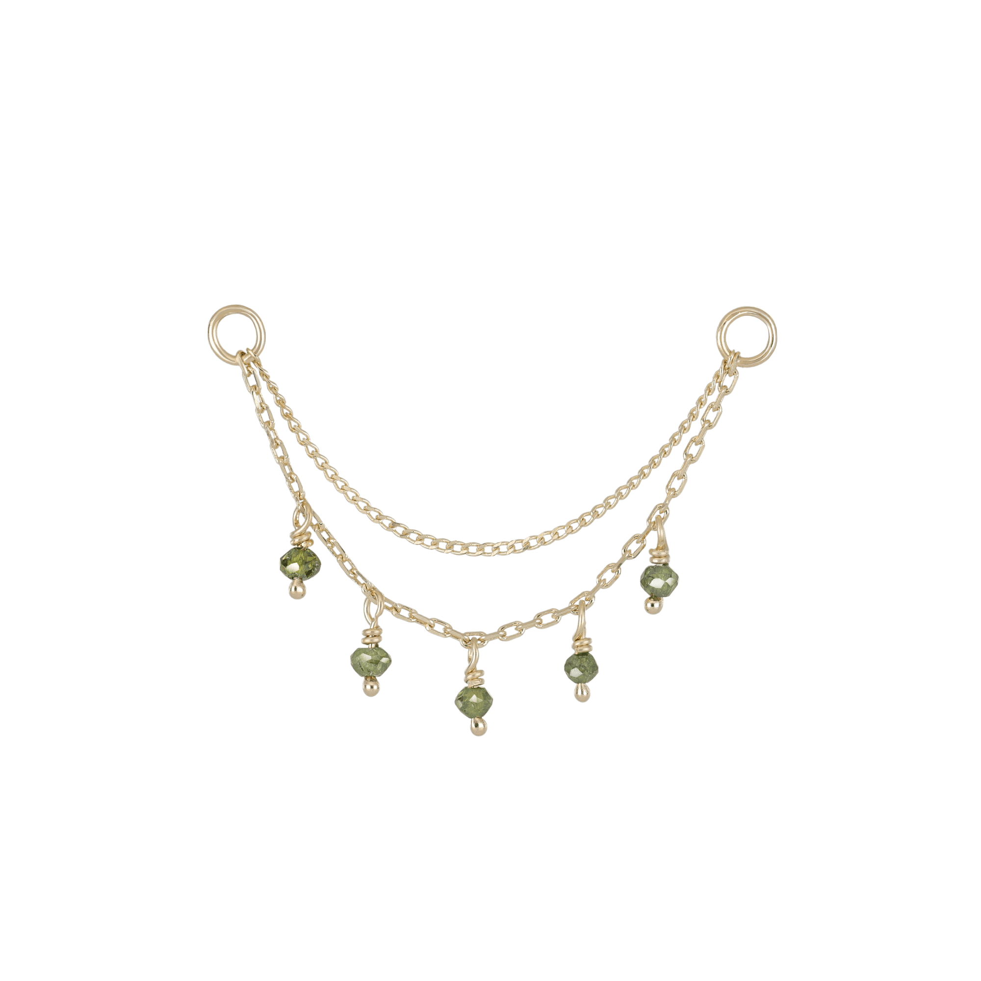 BEATTI Chain Attachments Gold Santal • Green Diamond Beads Double Drape Chain BTFG053 GD YG Santal • Green Diamond Beads Double Drape Chain