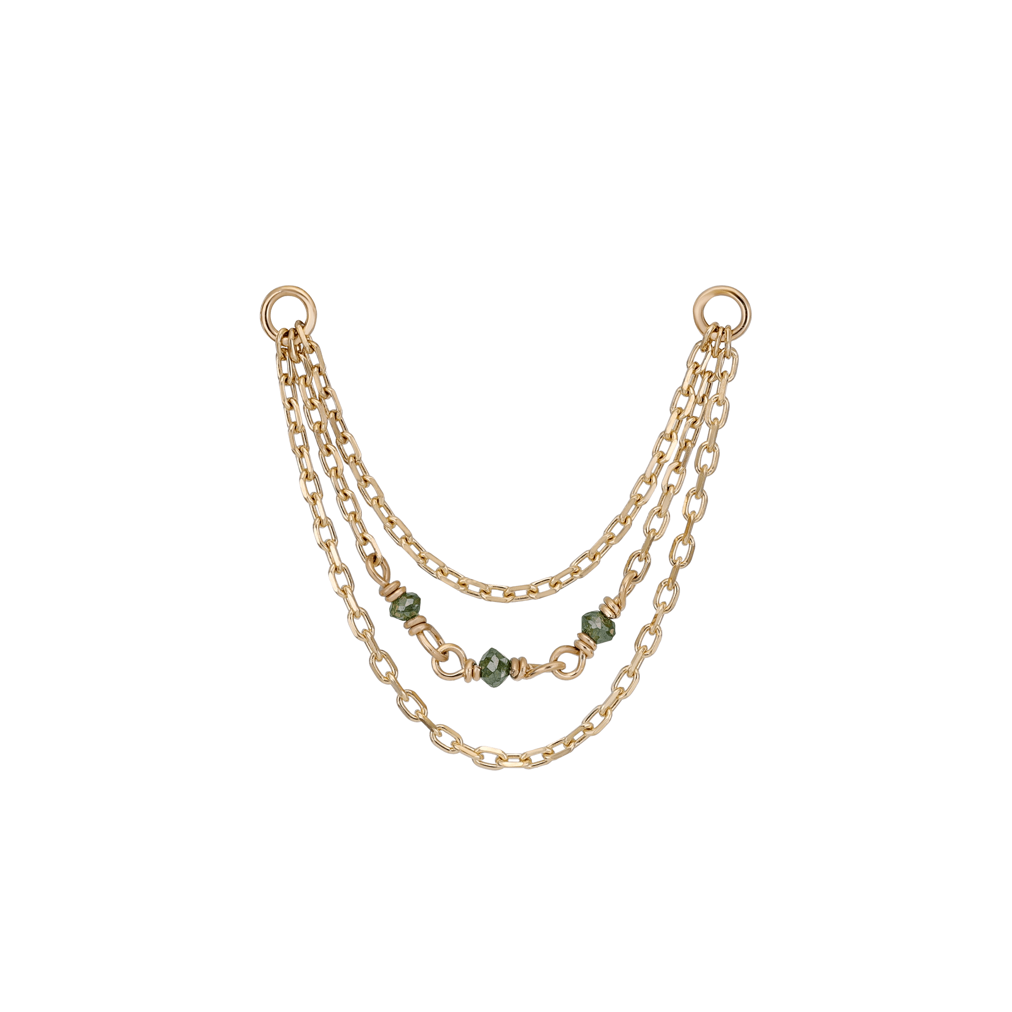 BEATTI Chain Attachments Gold Sisley • Green Diamond Bead Triple Cable Chain BTFG032 CABLE Sisley • Green Diamond Bead Triple Cable Chain