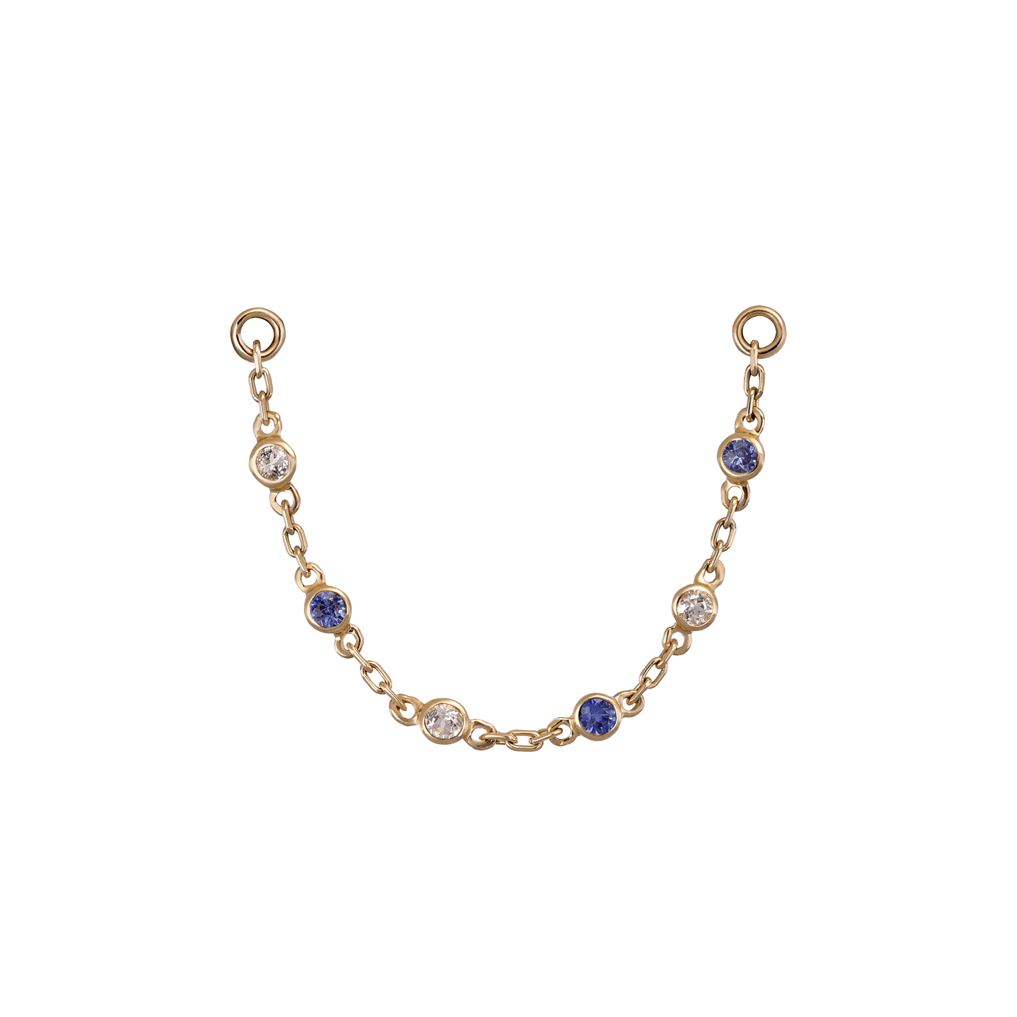 BEATTI Chain Attachments Gold / White Topaz + Sapphire Tiny Bezel Gemstone Link Chain BTFG024 TW_SAPPHIRE Tiny Bezel Gemstone Link Chain