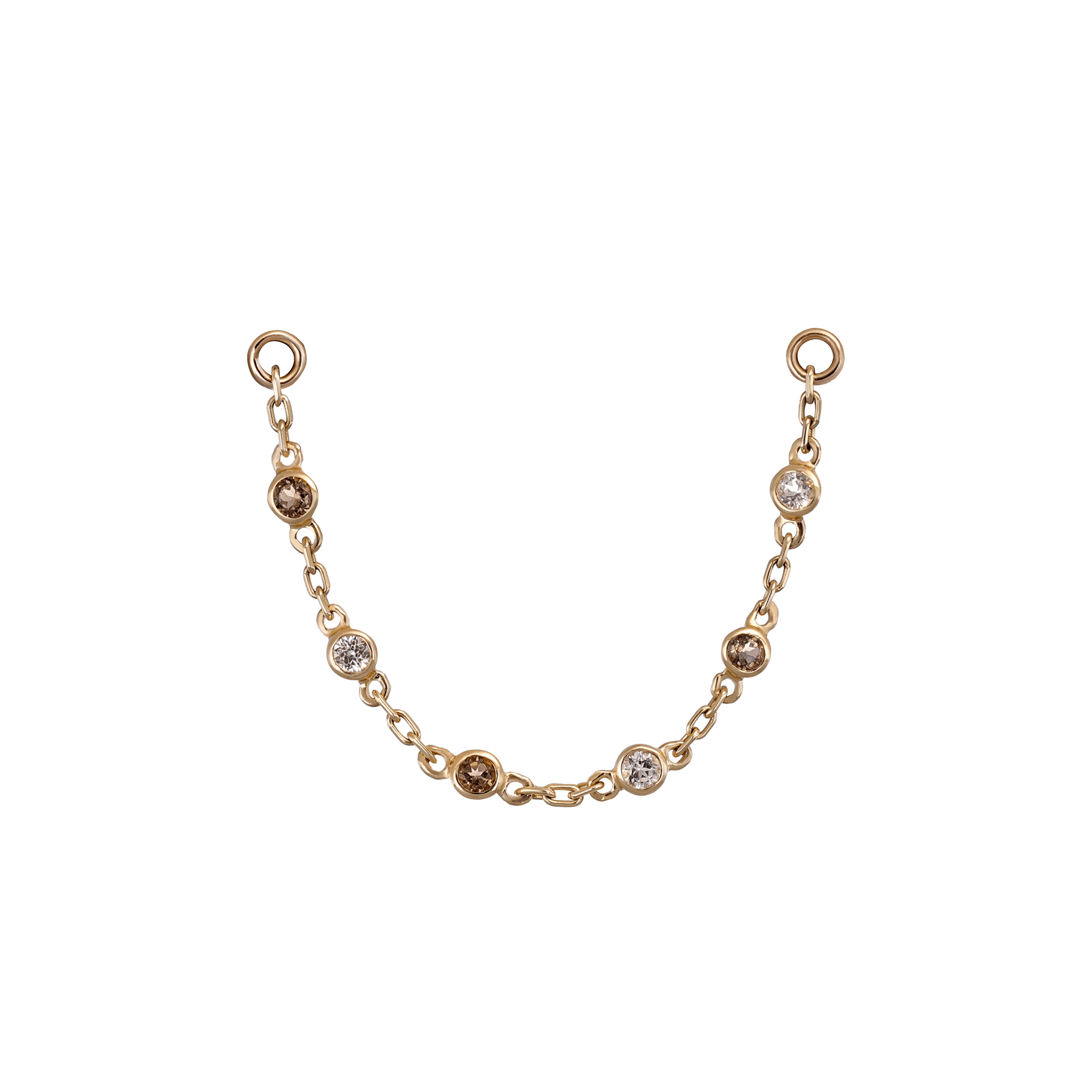 BEATTI Chain Attachments Gold / White Topaz + Smoky Quartz Tiny Bezel Gemstone Link Chain BTFG024 TW_SQ Tiny Bezel Gemstone Link Chain