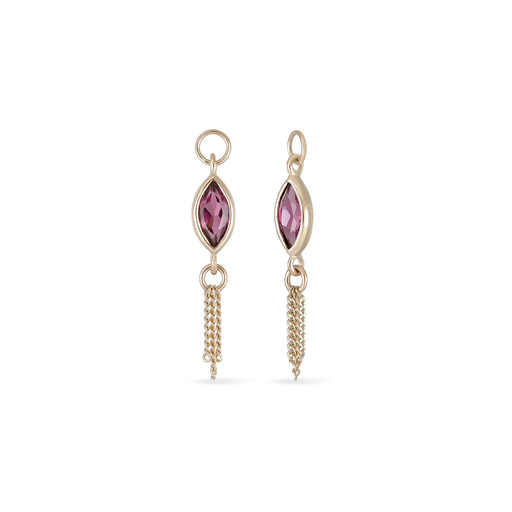 BEATTI Charms Gold / Rhodolite Garnet Aris • Marquise Gemstone Tassel Chain Charm BTFG047 YG GR Aris • Marquise Gemstone Tassel Chain Charm