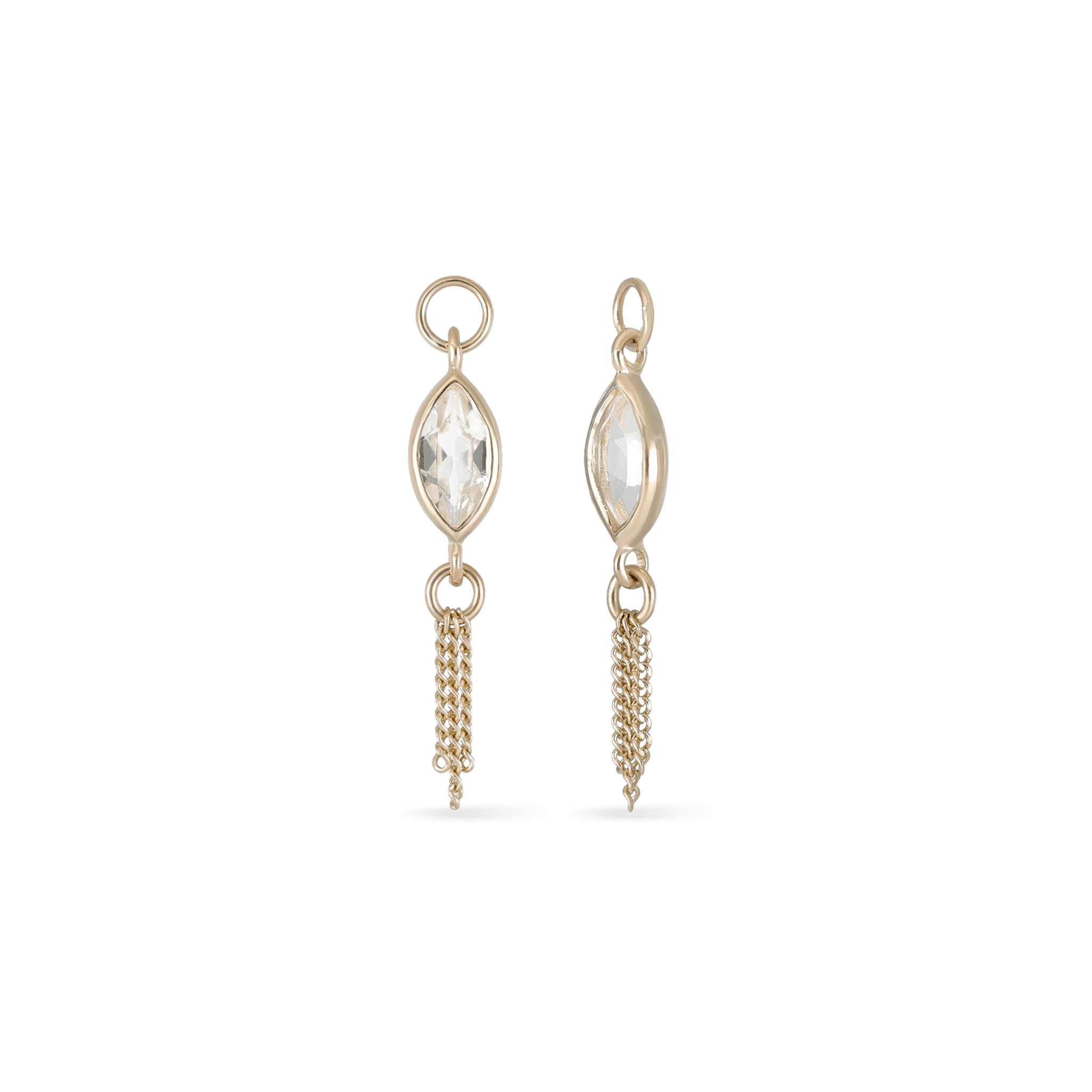 BEATTI Charms Gold / White Topaz Aris • Marquise Gemstone Tassel Chain Charm BTFG047 YG TW Aris • Marquise Gemstone Tassel Chain Charm