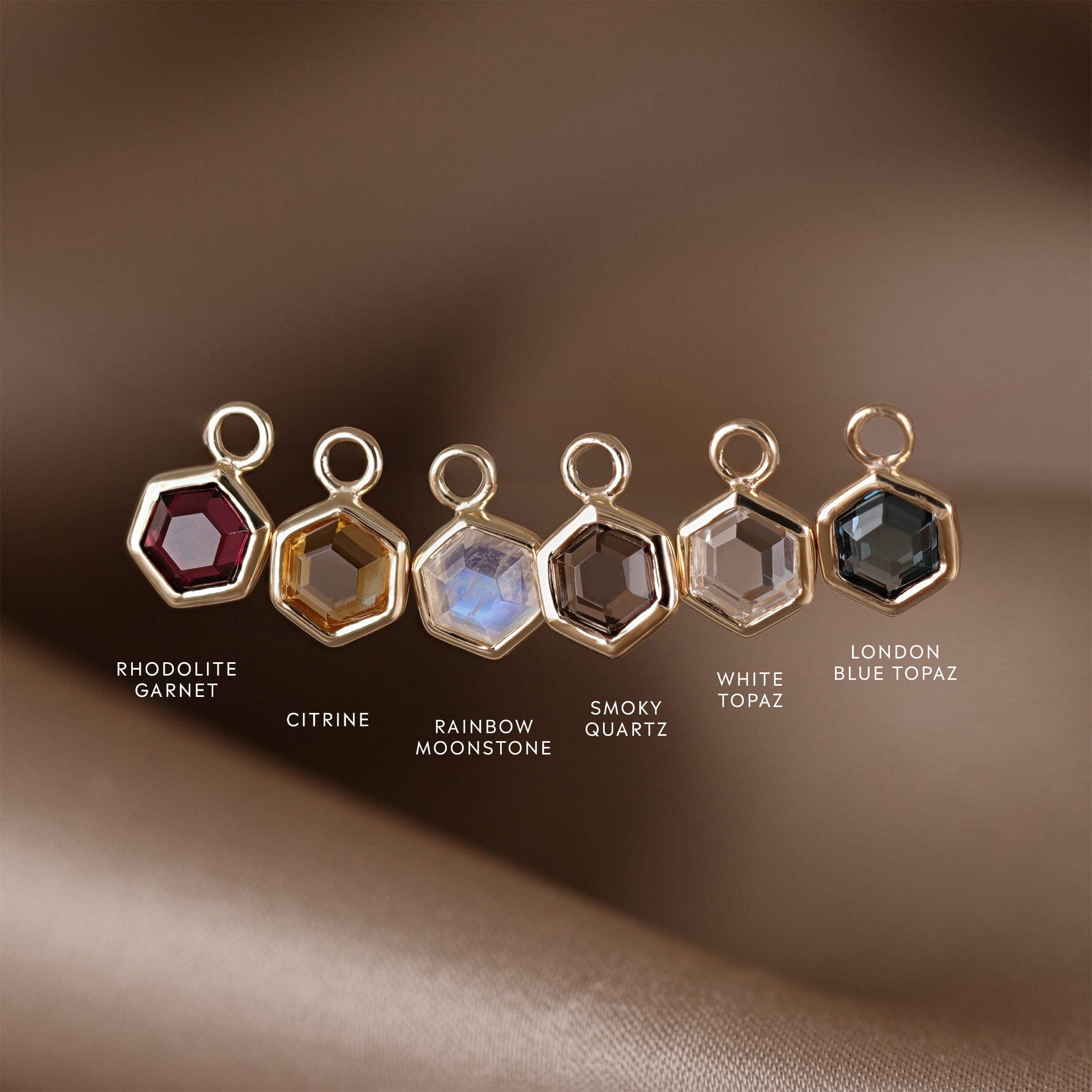 BEATTI Charms Ela • 14K Gold Hexagon Gemstone Hoop Charm Ela • 14K Gold Hexagon Gemstone Hoop Charm