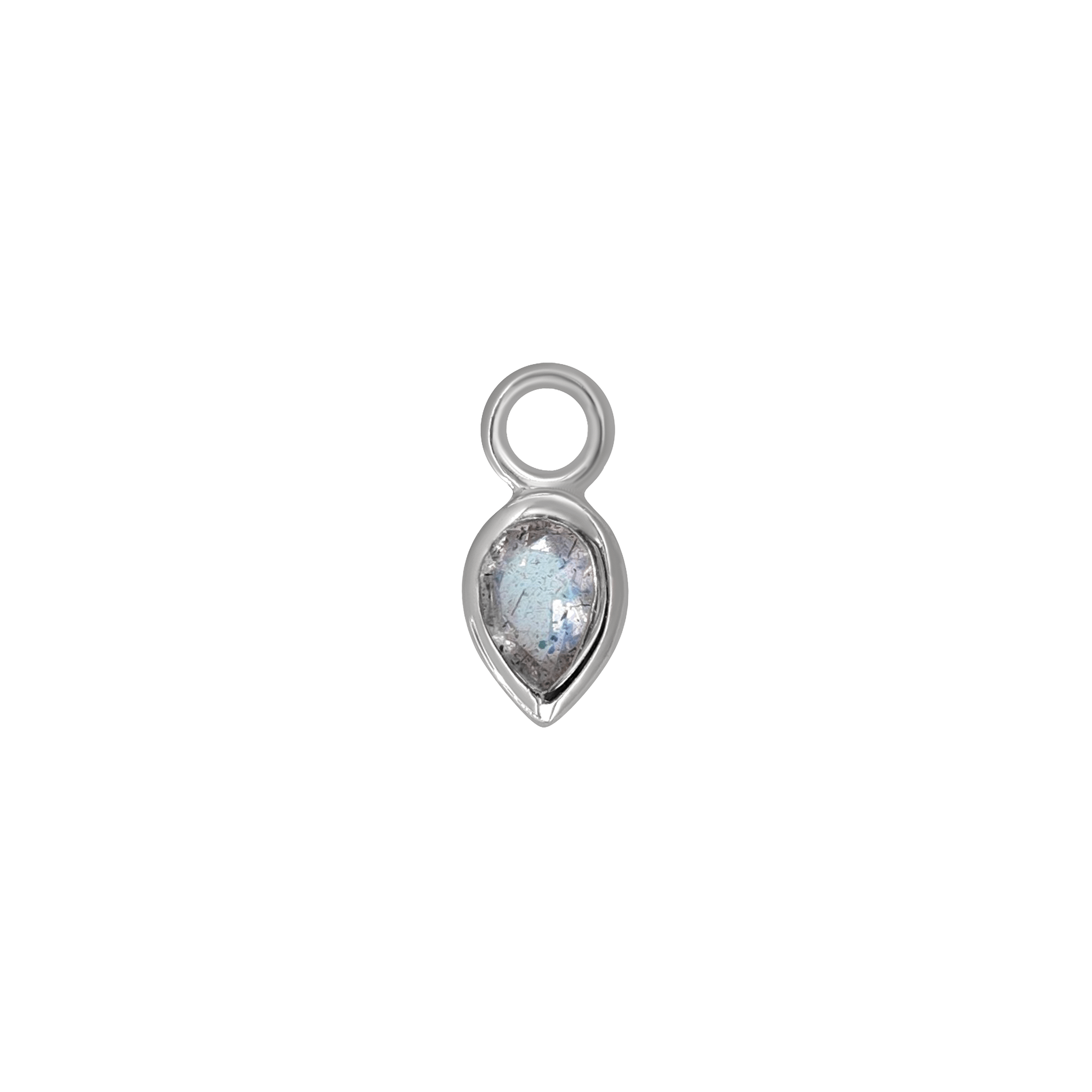 BEATTI Charms White Gold / Labradorite Emma • White Gold Pear Cut Gemstone Hoop Charm BTPG015 Emma • White Gold Pear Cut Gemstone Hoop Charm