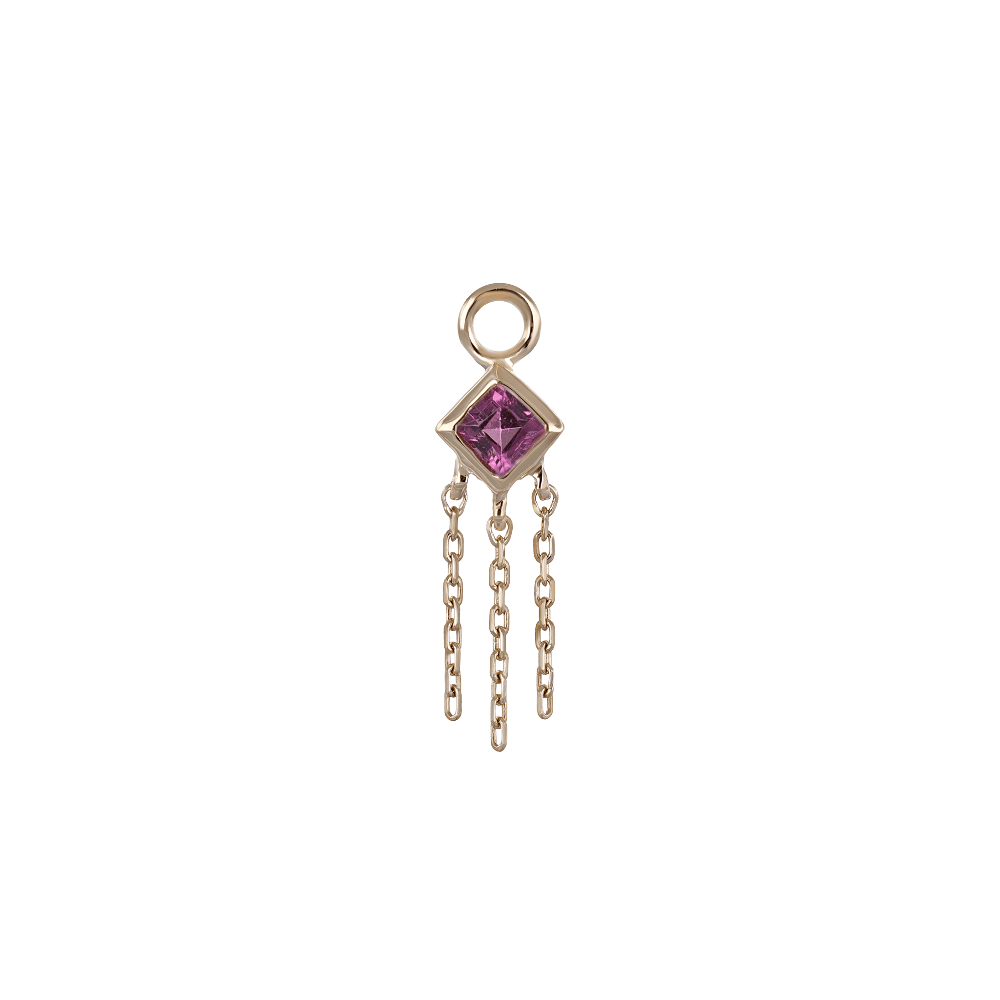 BEATTI Charms Gold / Rhodolite Garnet Neo · 14K Gold Princess Cut Gemstone with Chain Tassel Hoop Charm BTPG014A GOLD Neo · 14K Gold Princess Cut Gemstone with Chain Tassel Hoop Charm