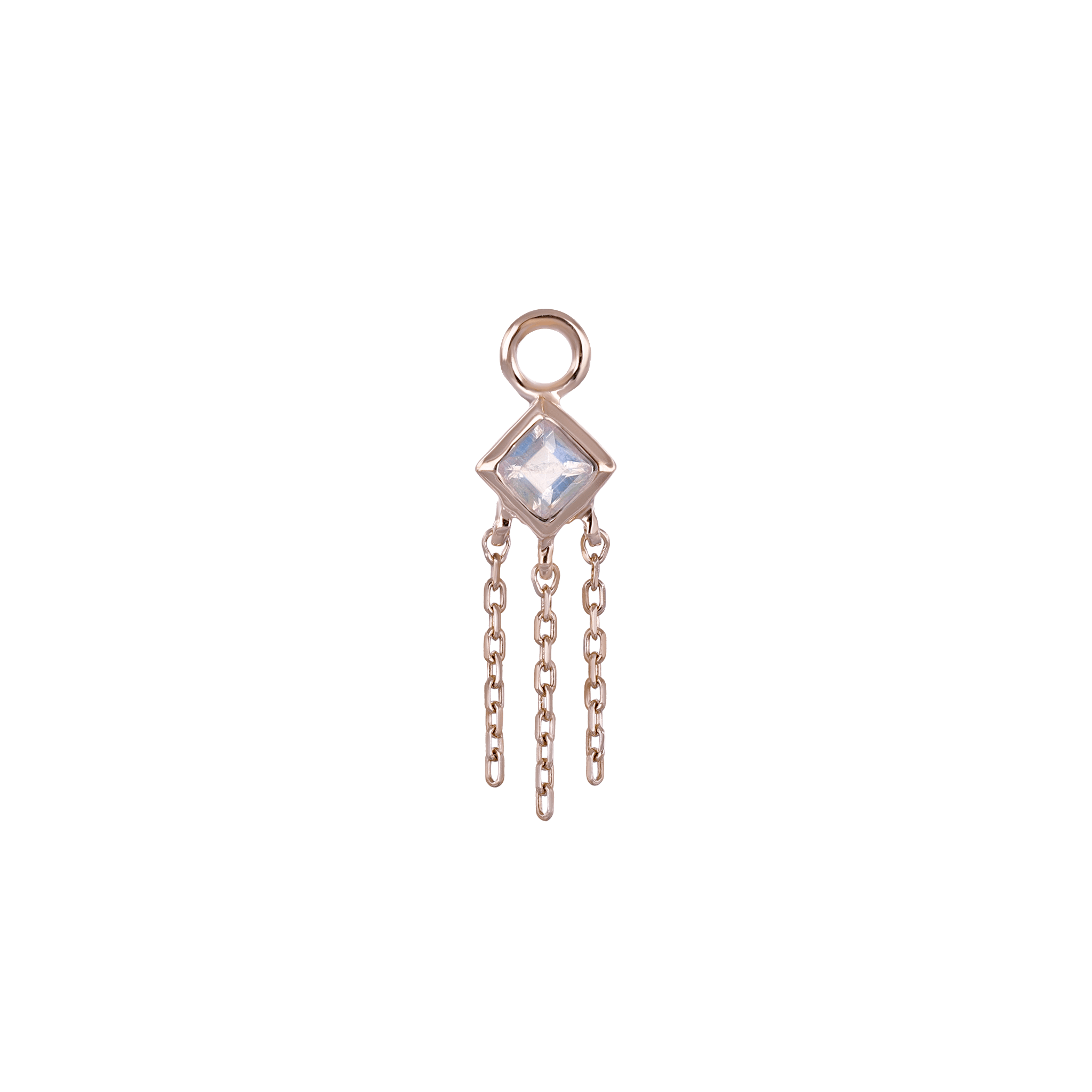 BEATTI Charms Rose Gold / Rainbow Moonstone Neo · 14K Gold Princess Cut Gemstone with Chain Tassel Hoop Charm BTPG014A RG Neo · 14K Gold Princess Cut Gemstone with Chain Tassel Hoop Charm