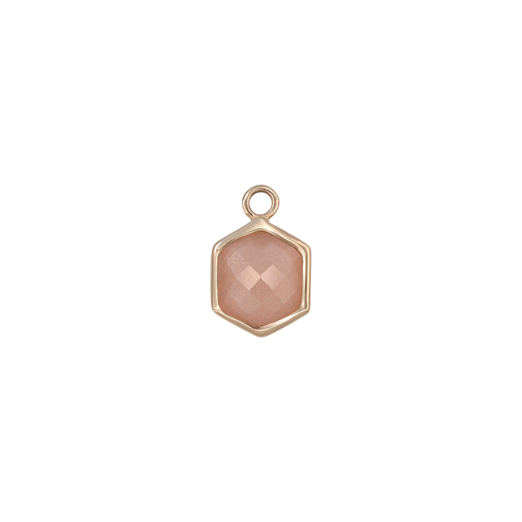 BEATTI Charms Gold / Peach Moonstone Rhea • 14K Gold Hexagon Gemstone Hoop Charm BTPG020 Rhea • 14K Gold Hexagon Gemstone Hoop Charm