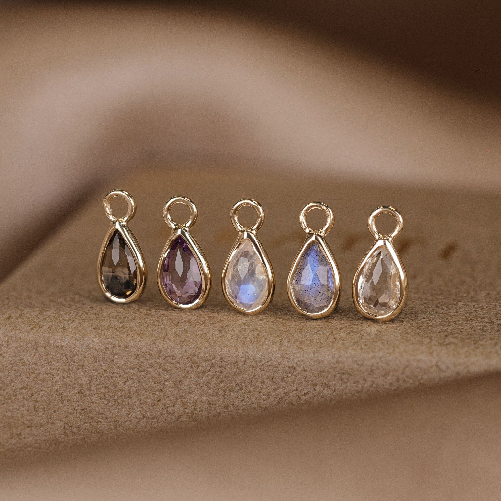 BEATTI Charms Solara • Briolette Teardrop Gemstone Hoop Charm Solara • Briolette Teardrop Gemstone Hoop Charm