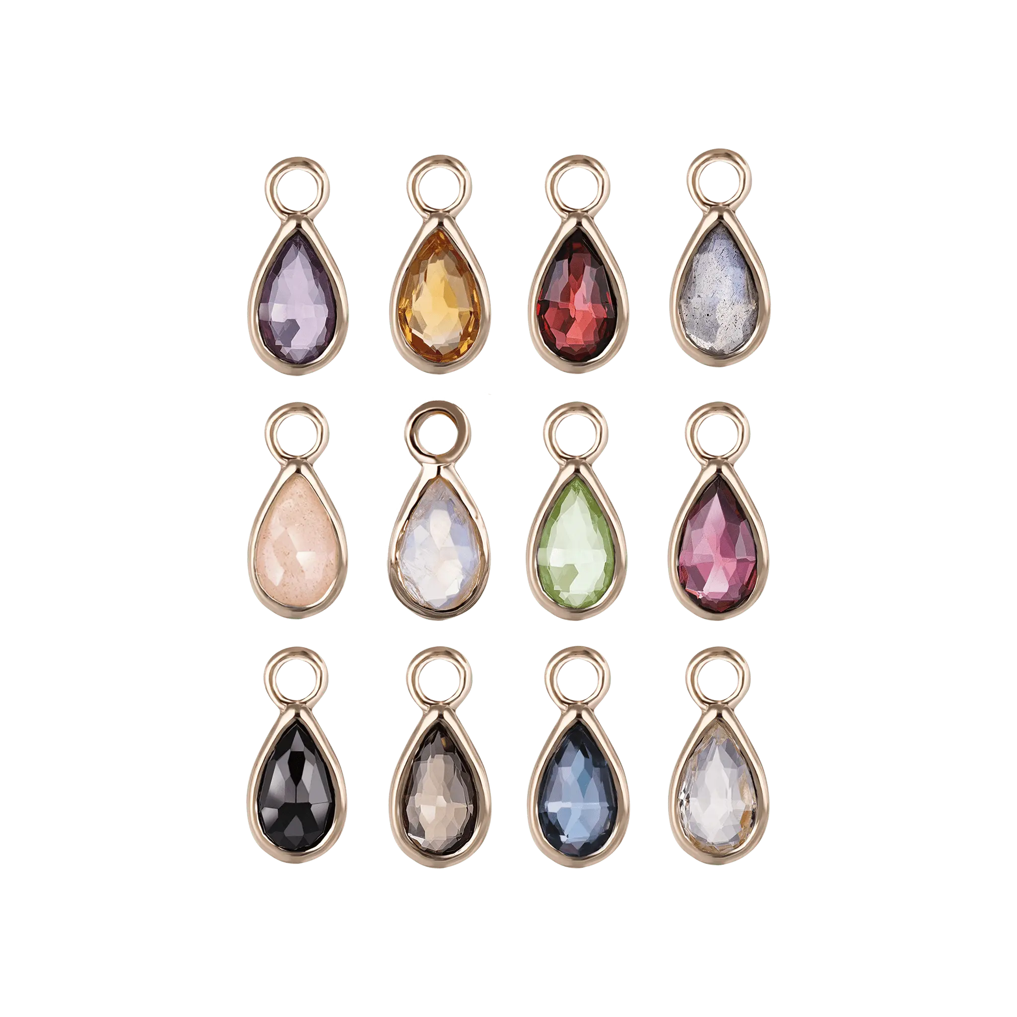 BEATTI Charms Gold / Amethyst Solara • Briolette Teardrop Gemstone Hoop Charm BTPG034 Solara • Briolette Teardrop Gemstone Hoop Charm